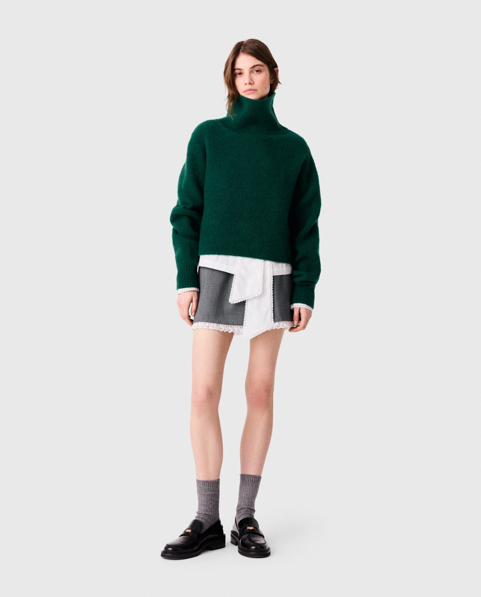 Jersey de cuello vuelto holgado de mujer de yak - Maje - Verde Verde-4