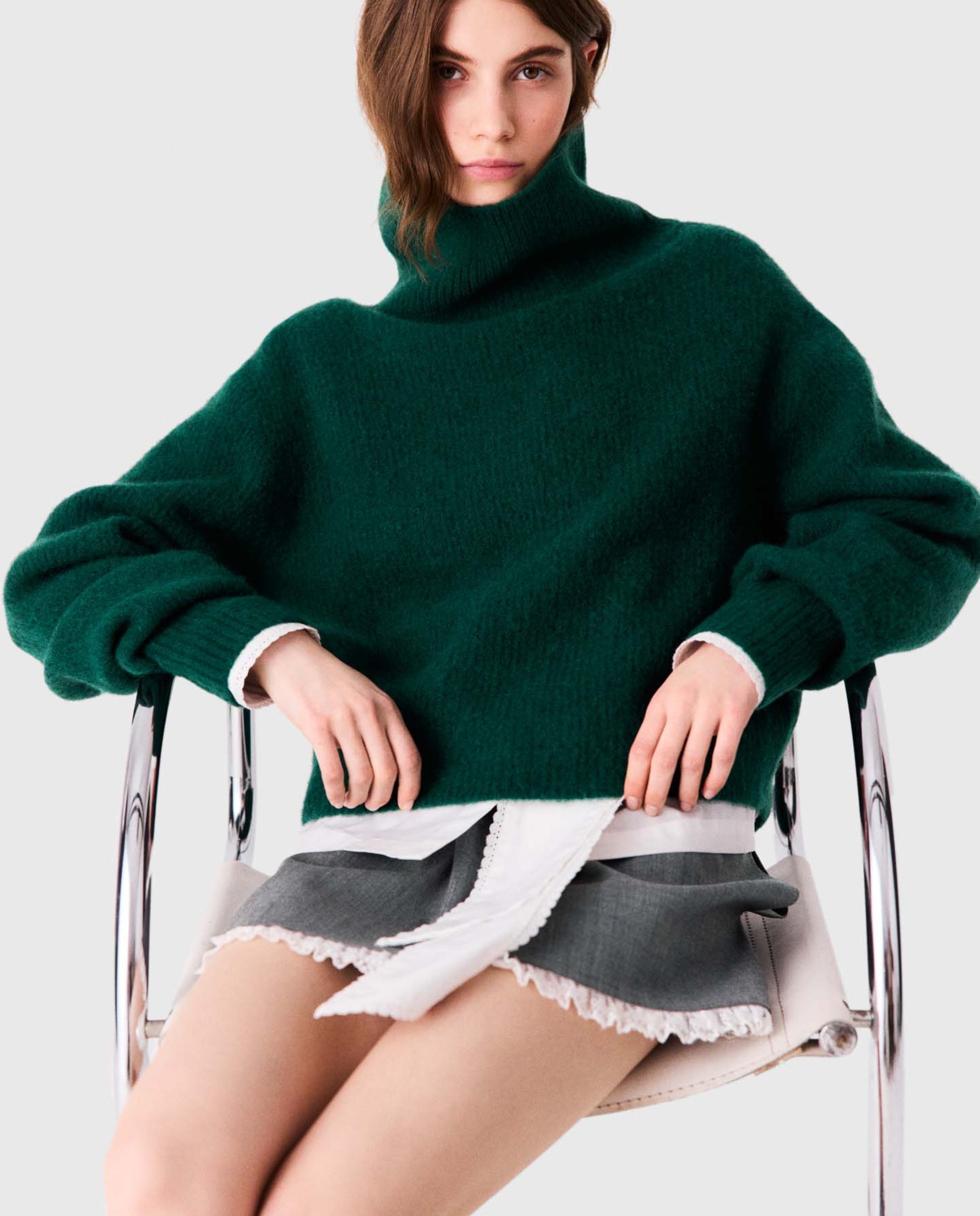 Jersey de cuello vuelto holgado de mujer de yak - Maje - Verde Verde-5