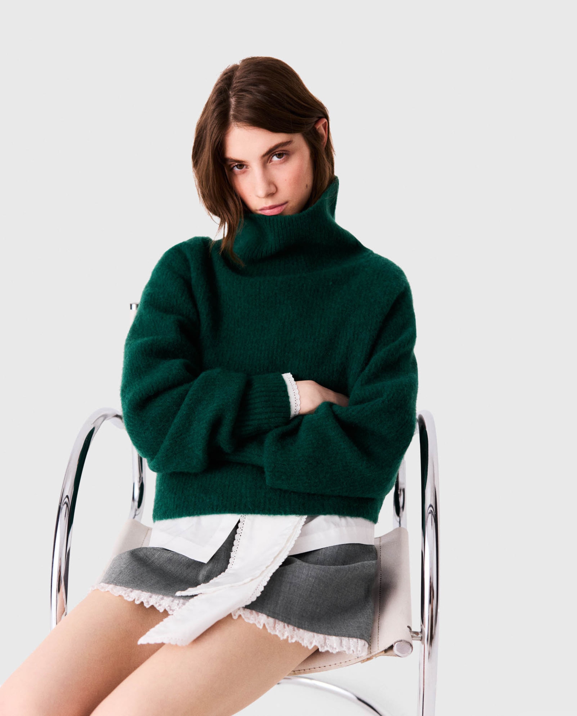 Jersey de cuello vuelto holgado de mujer de yak - Maje - Verde Verde-6