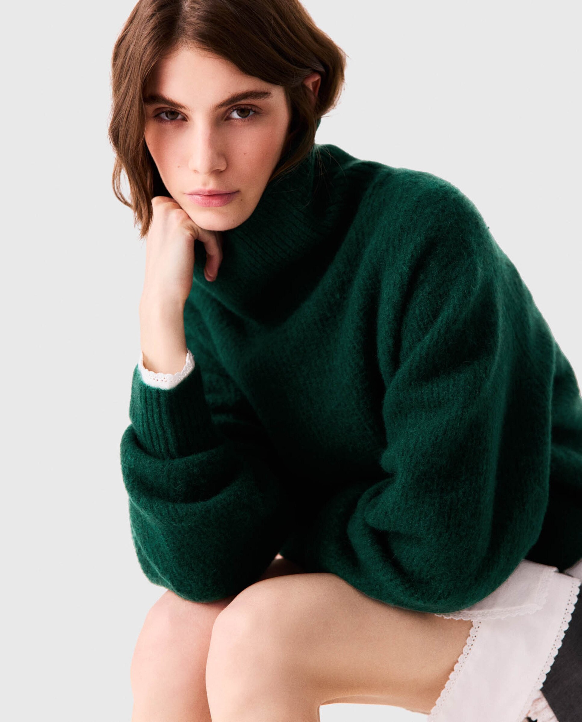 Jersey de cuello vuelto holgado de mujer de yak - Maje - Verde Verde-7