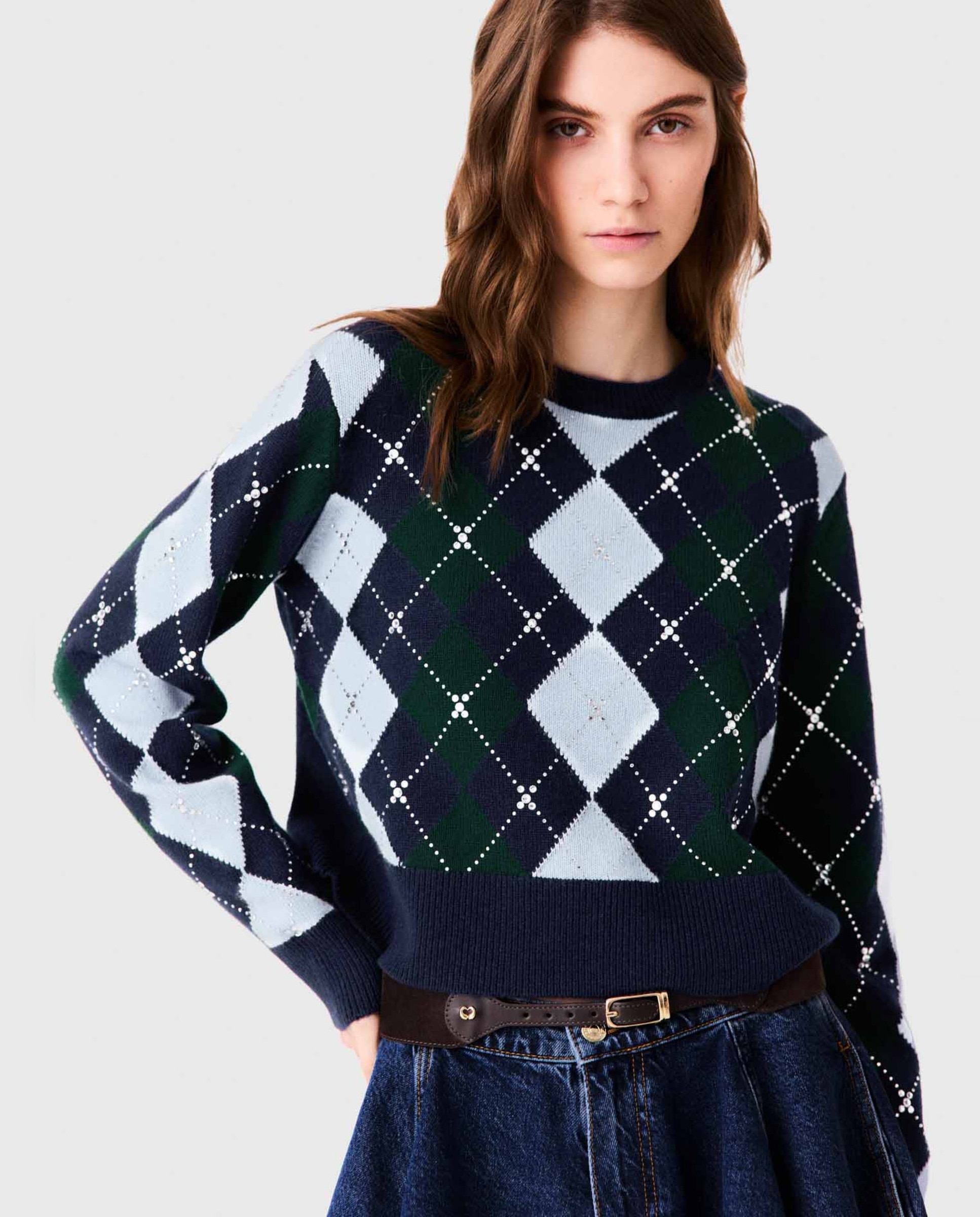 Jersey de lana para mujer corto con rombos y strass - Maje - Marino Marino-1