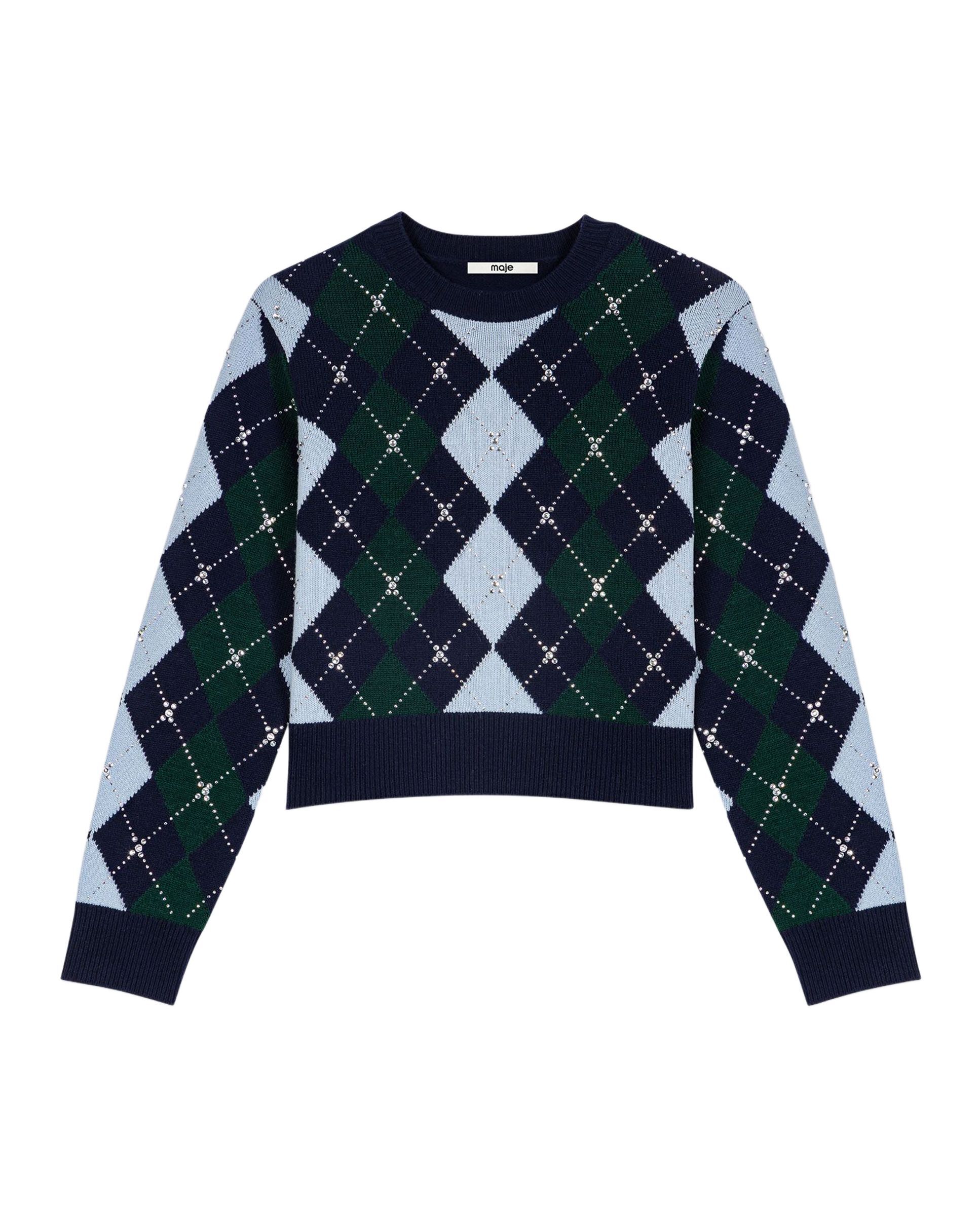 Jersey de lana para mujer corto con rombos y strass - Maje - Marino Marino-8