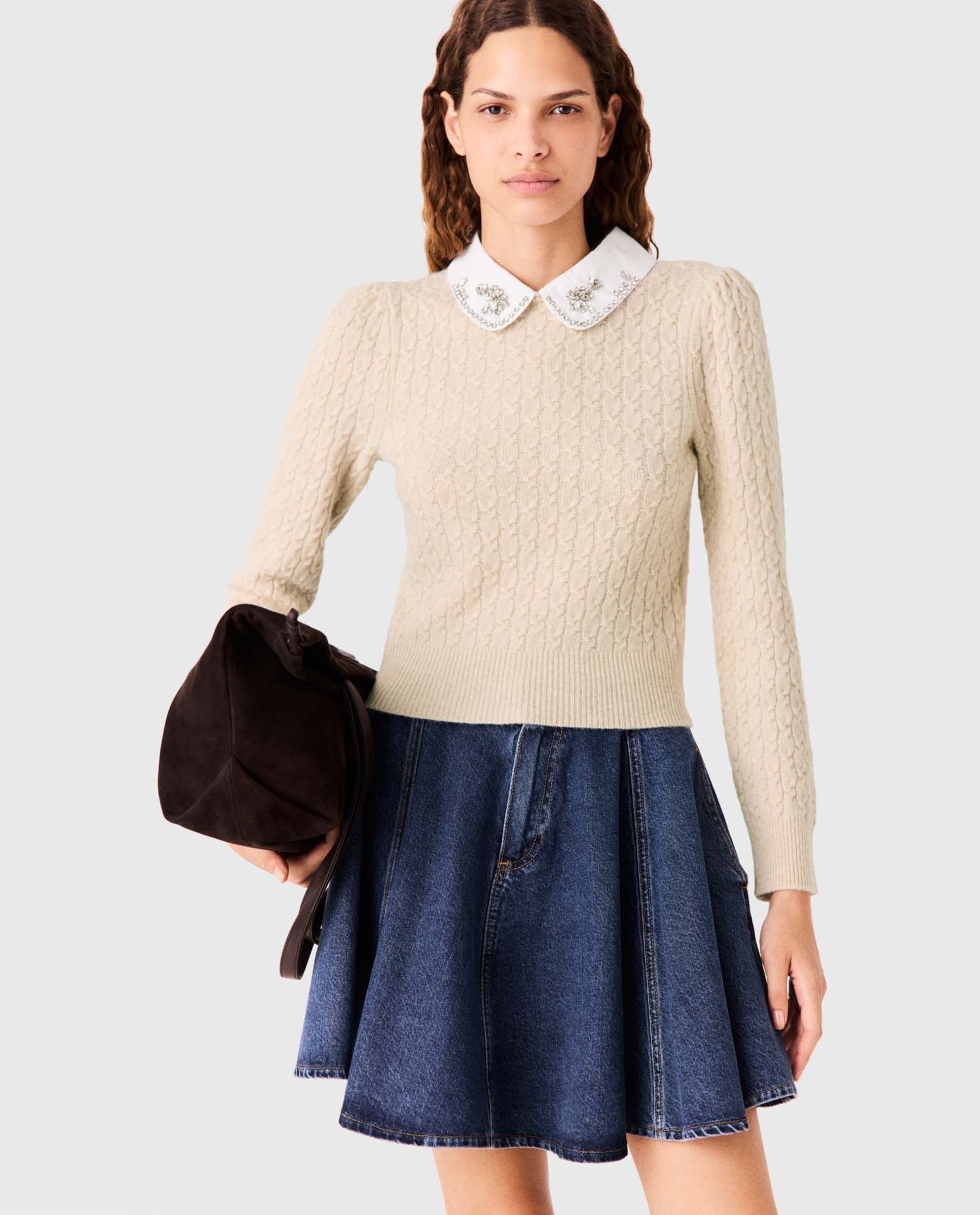 Jersey de mujer ajustado con cuello desmontable - Maje - Blanco Blanco-1