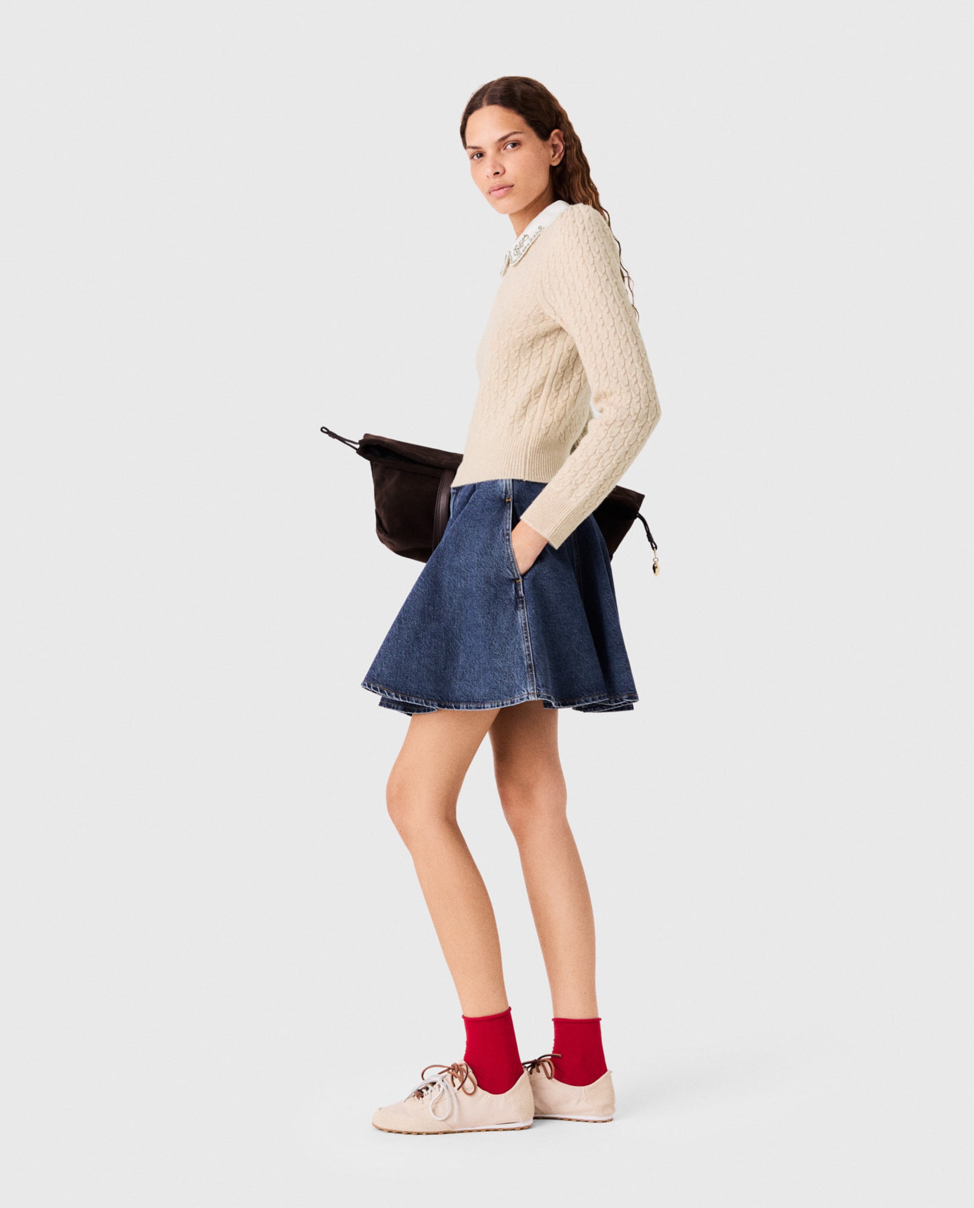 Jersey de mujer ajustado con cuello desmontable - Maje - Blanco Blanco-3