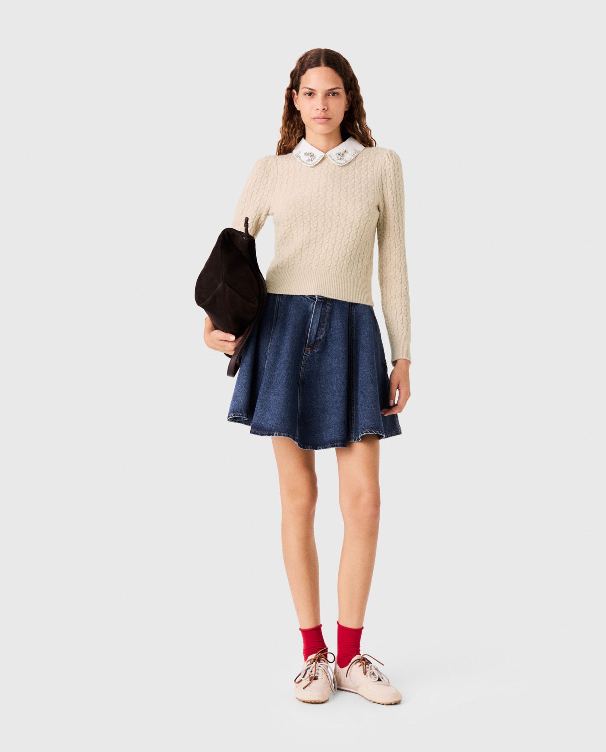 Jersey de mujer ajustado con cuello desmontable - Maje - Blanco Blanco-4