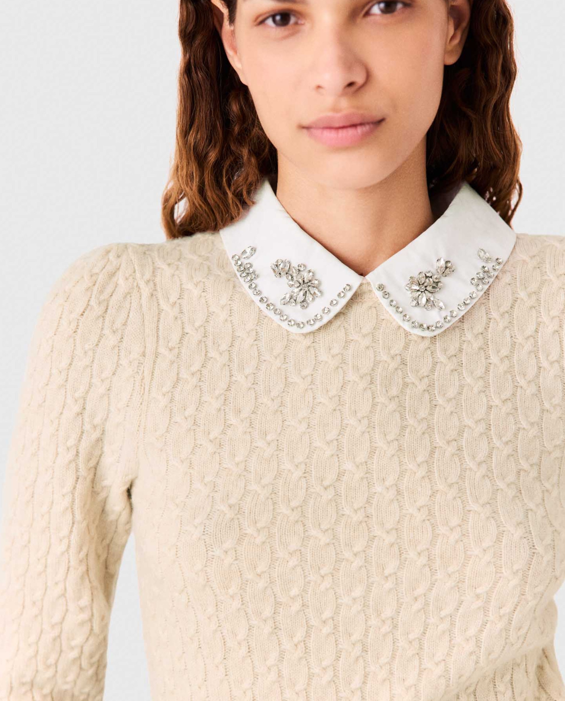 Jersey de mujer ajustado con cuello desmontable - Maje - Blanco Blanco-5