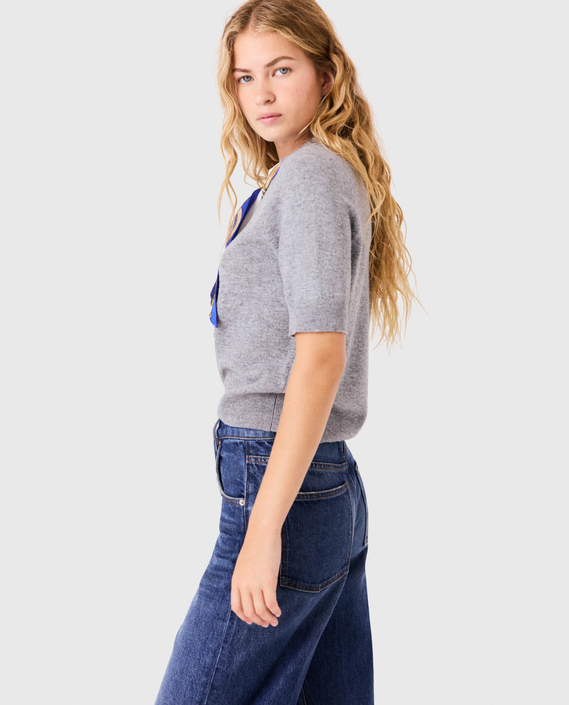Jersey de mujer de lana ajustado con twilly de cadenas - Maje - Gris claro Gris claro-3