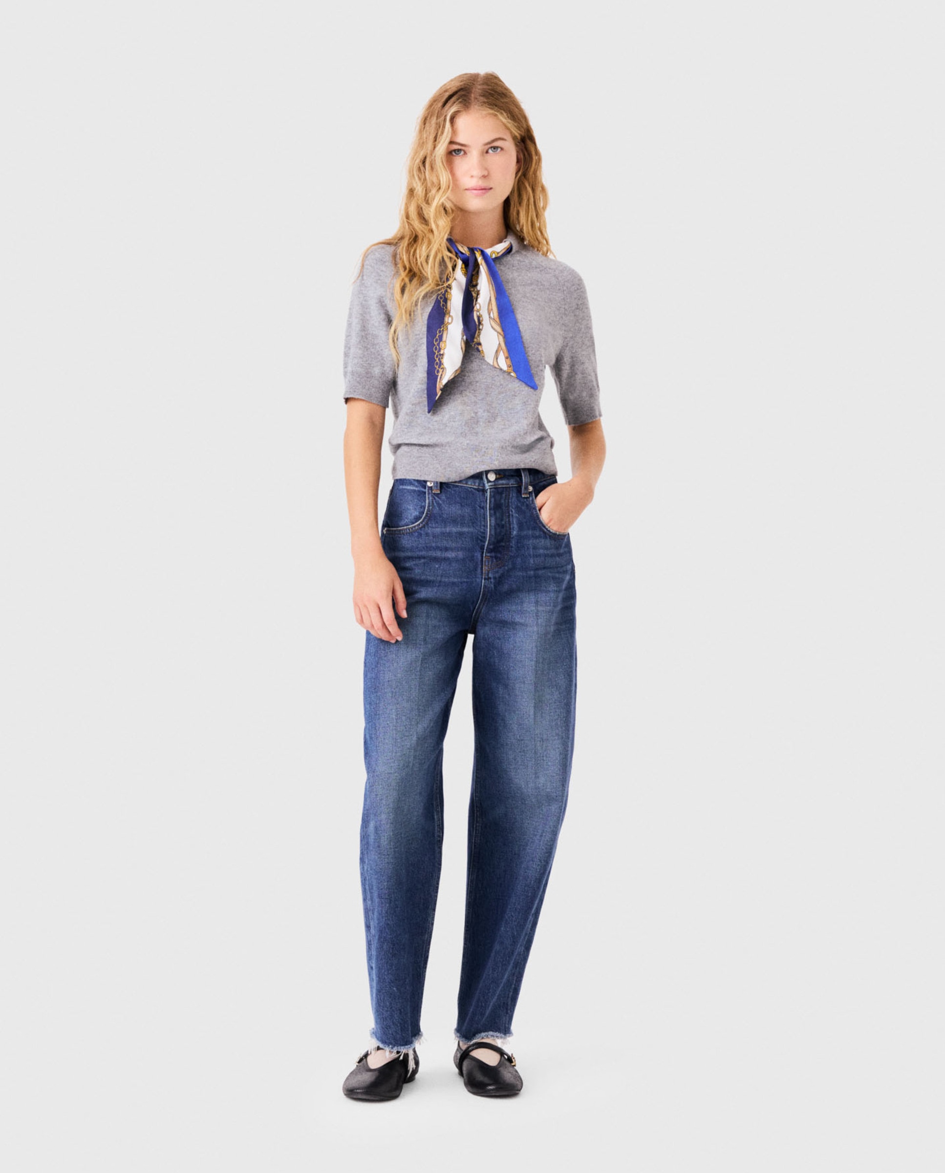Jersey de mujer de lana ajustado con twilly de cadenas - Maje - Gris claro Gris claro-4