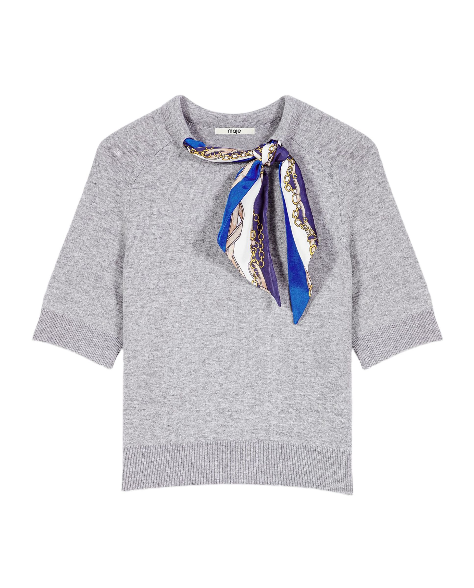 Jersey de mujer de lana ajustado con twilly de cadenas - Maje - Gris claro Gris claro-8