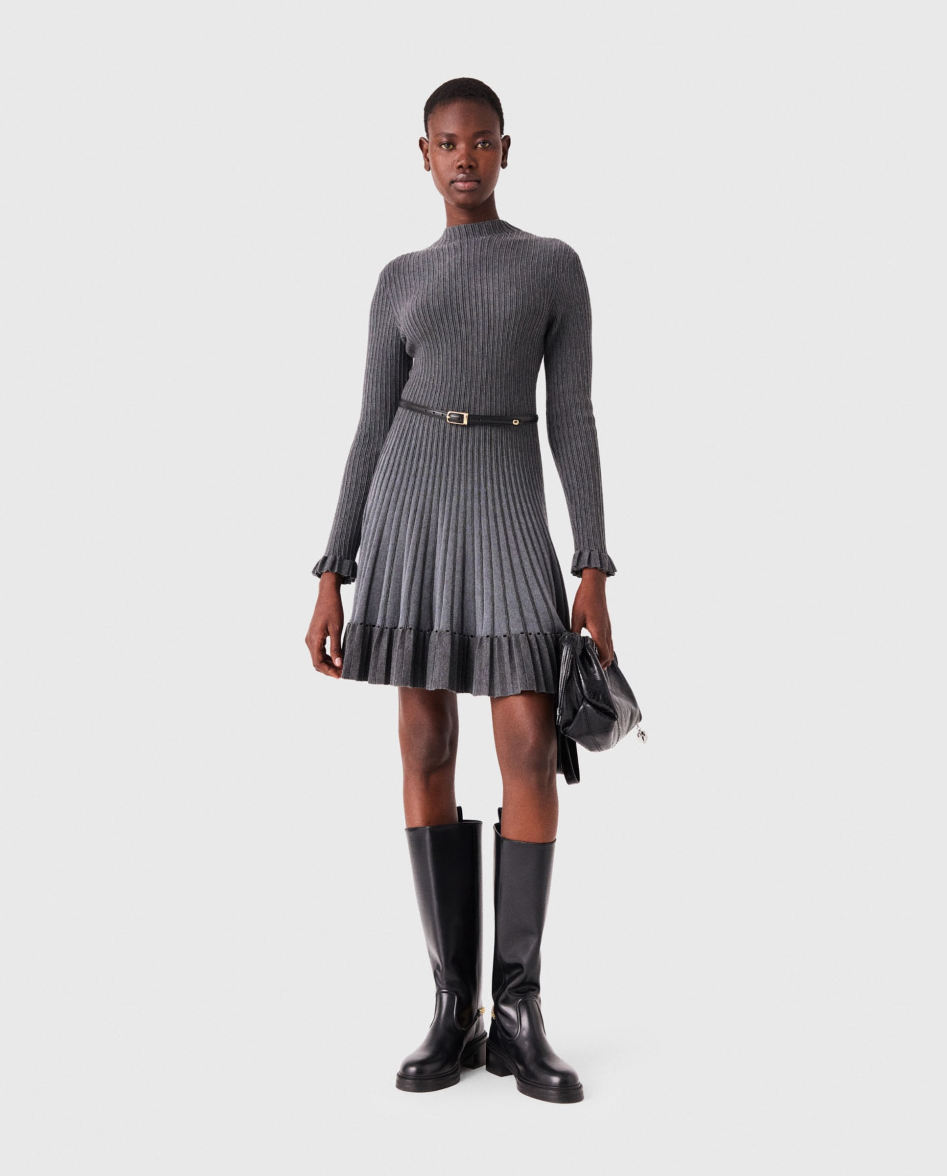Imagen 1 de Vestido corto de punto acanalado degradado Gris
