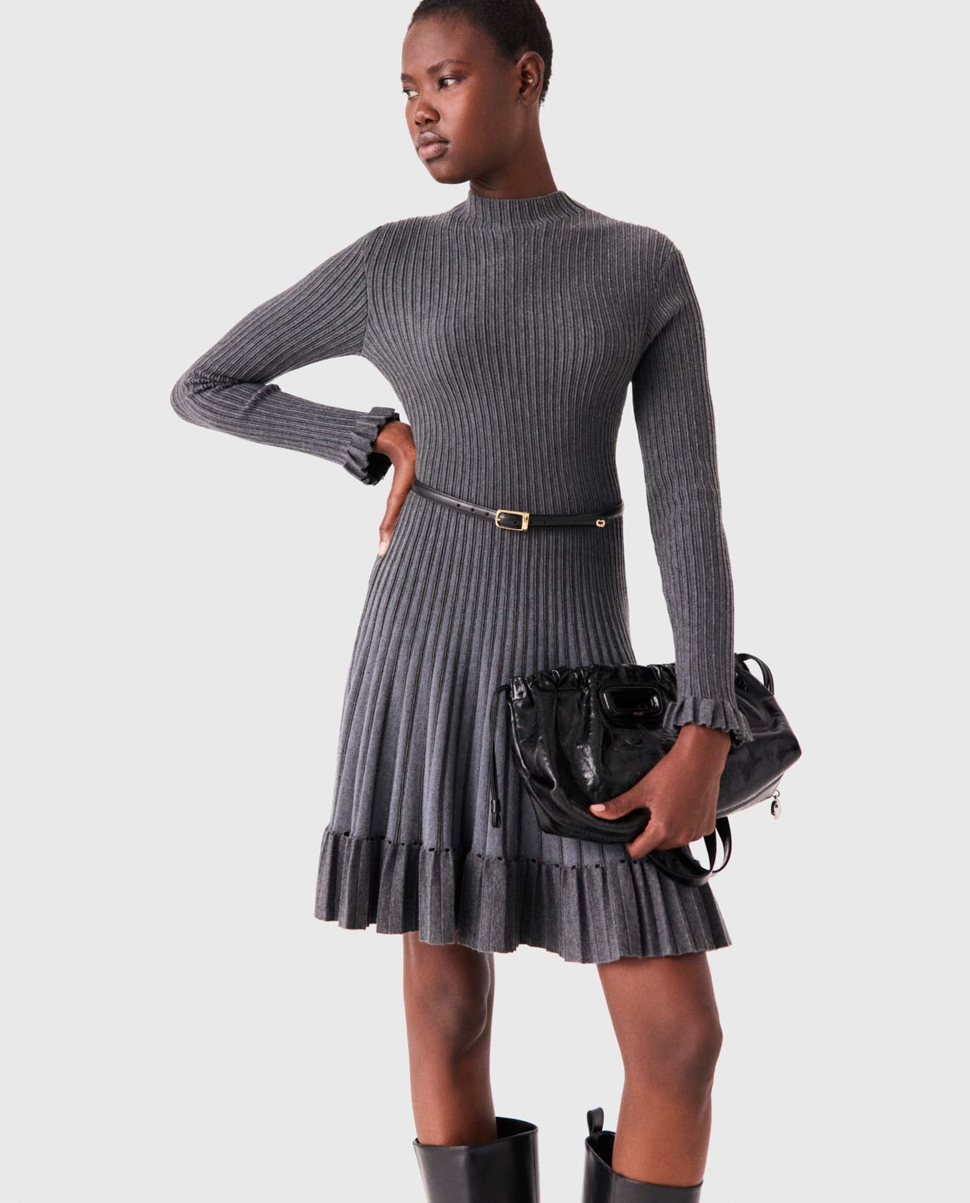 Imagen 4 de Vestido corto de punto acanalado degradado - Maje - Gris Gris