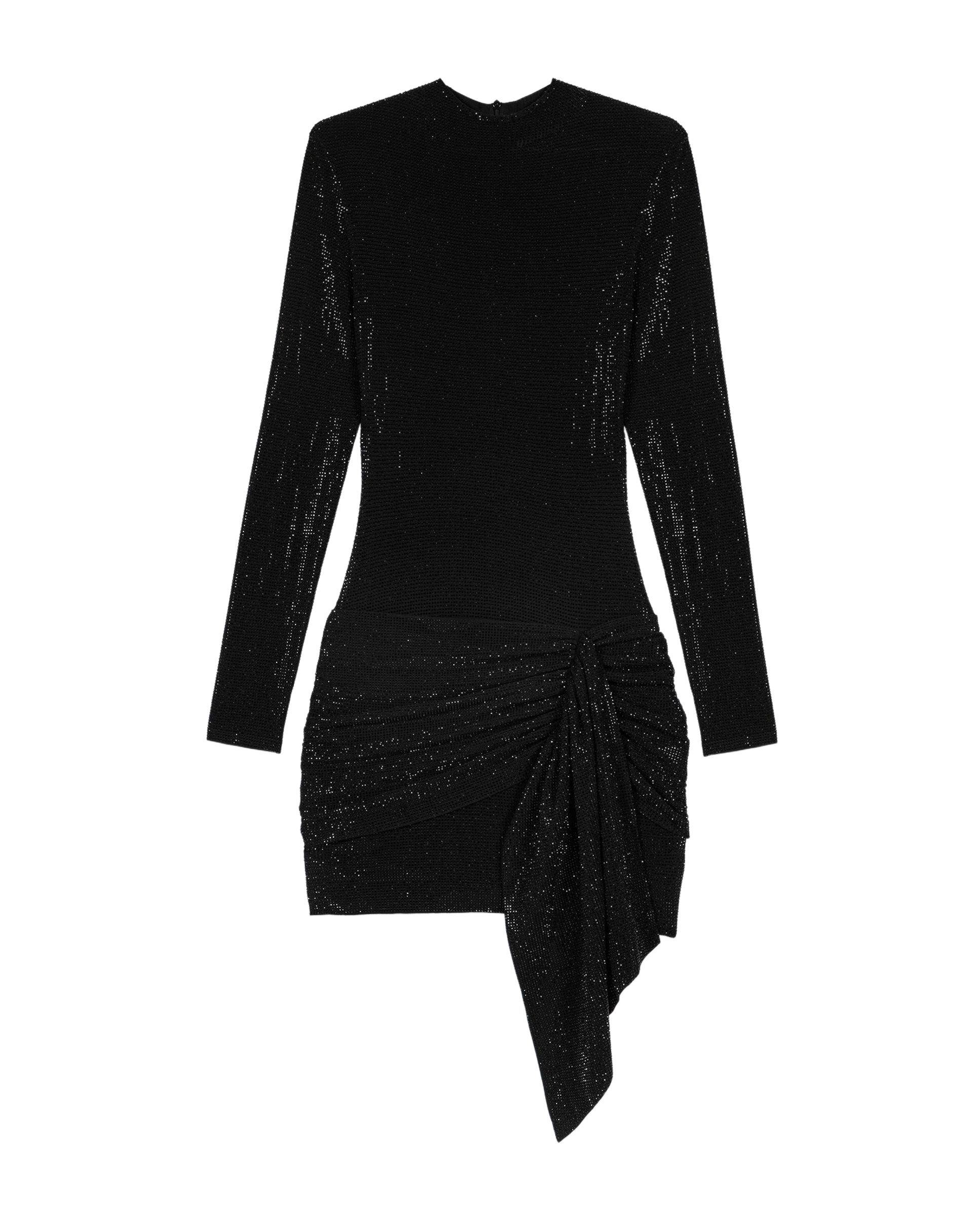 Vestido corto ajustado con cuello alto, strass y lazo - Maje - Negro Negro-9