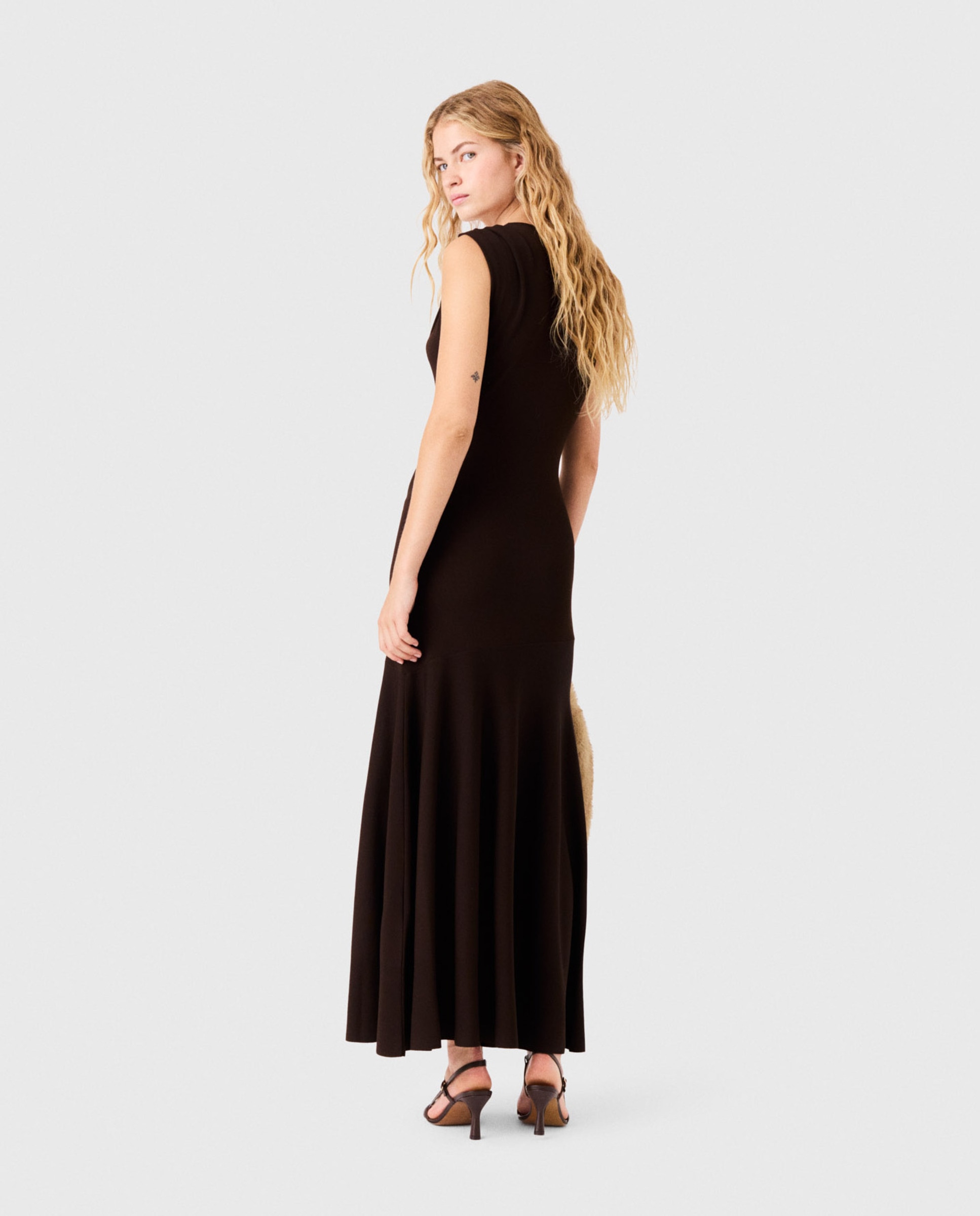 Vestido midi asimétrico drapeado - Maje - Marrón oscuro Marrón oscuro-3