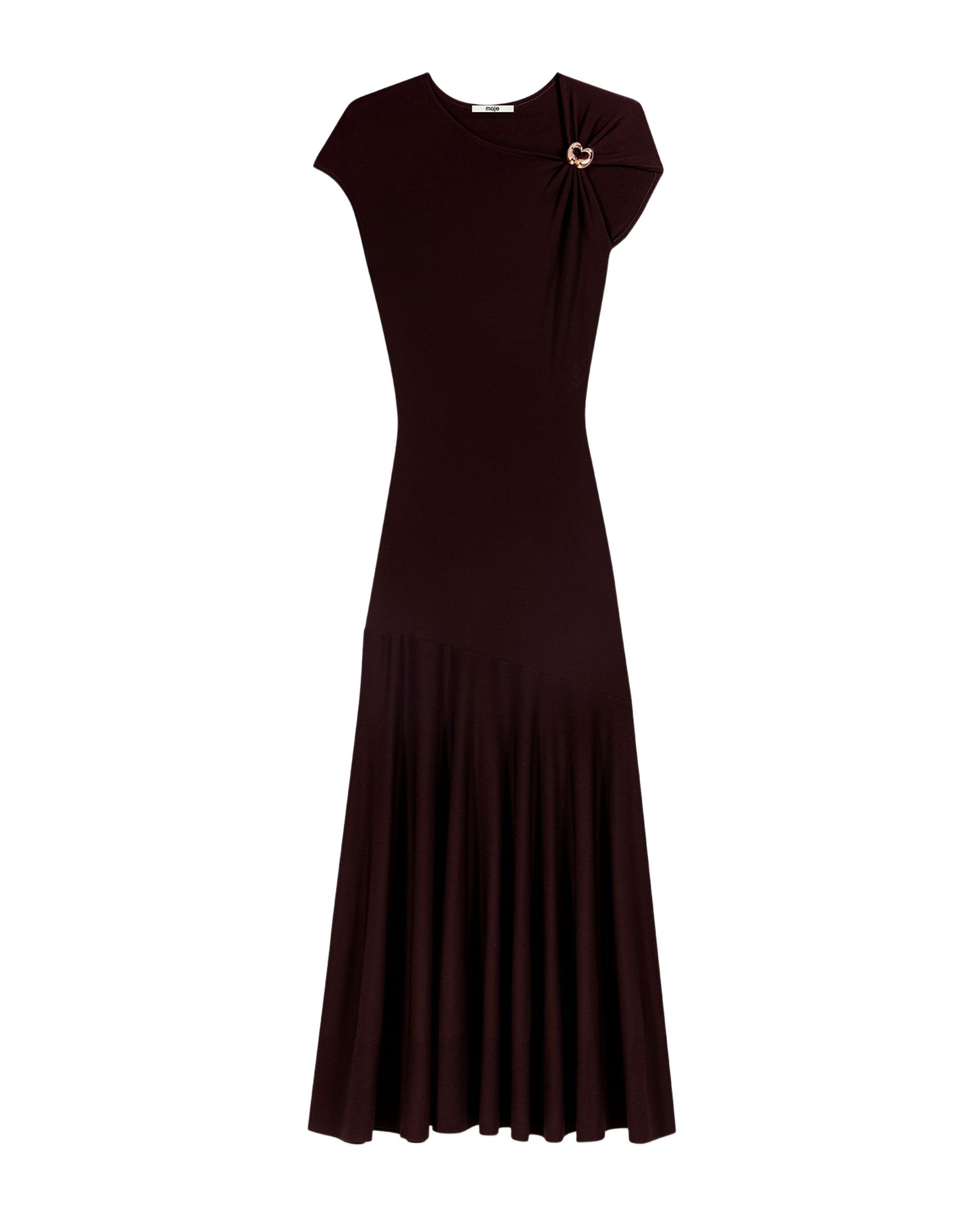Vestido midi asimétrico drapeado - Maje - Marrón oscuro Marrón oscuro-7