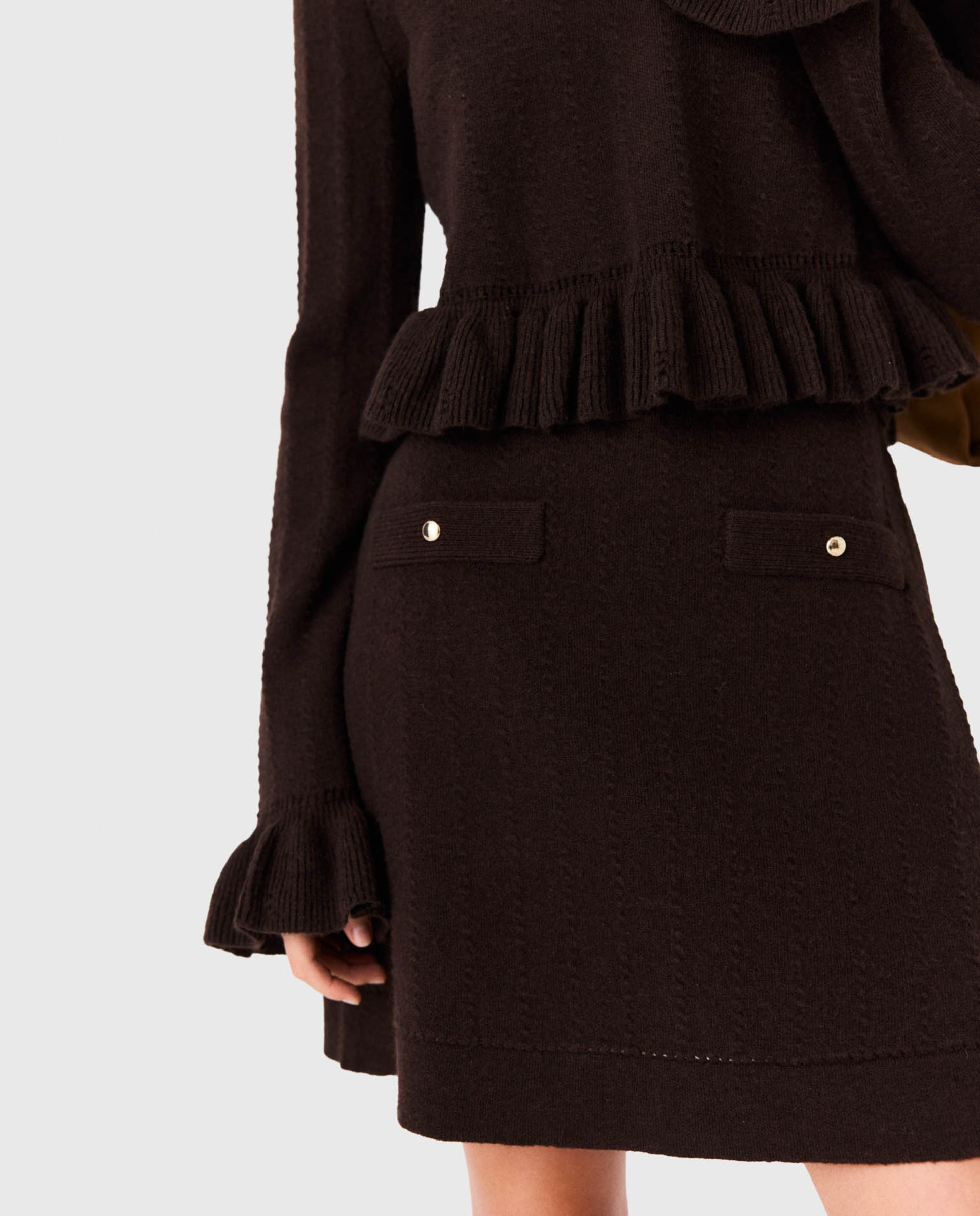 Conjunto de vestido de punto y jersey desmontable con volantes - Maje - Marrón oscuro Marrón oscuro-5
