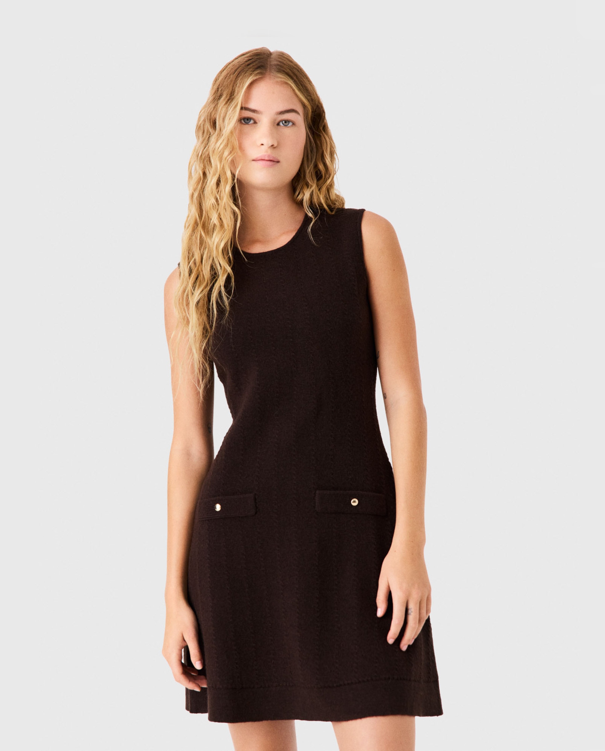 Conjunto de vestido de punto y jersey desmontable con volantes - Maje - Marrón oscuro Marrón oscuro-7