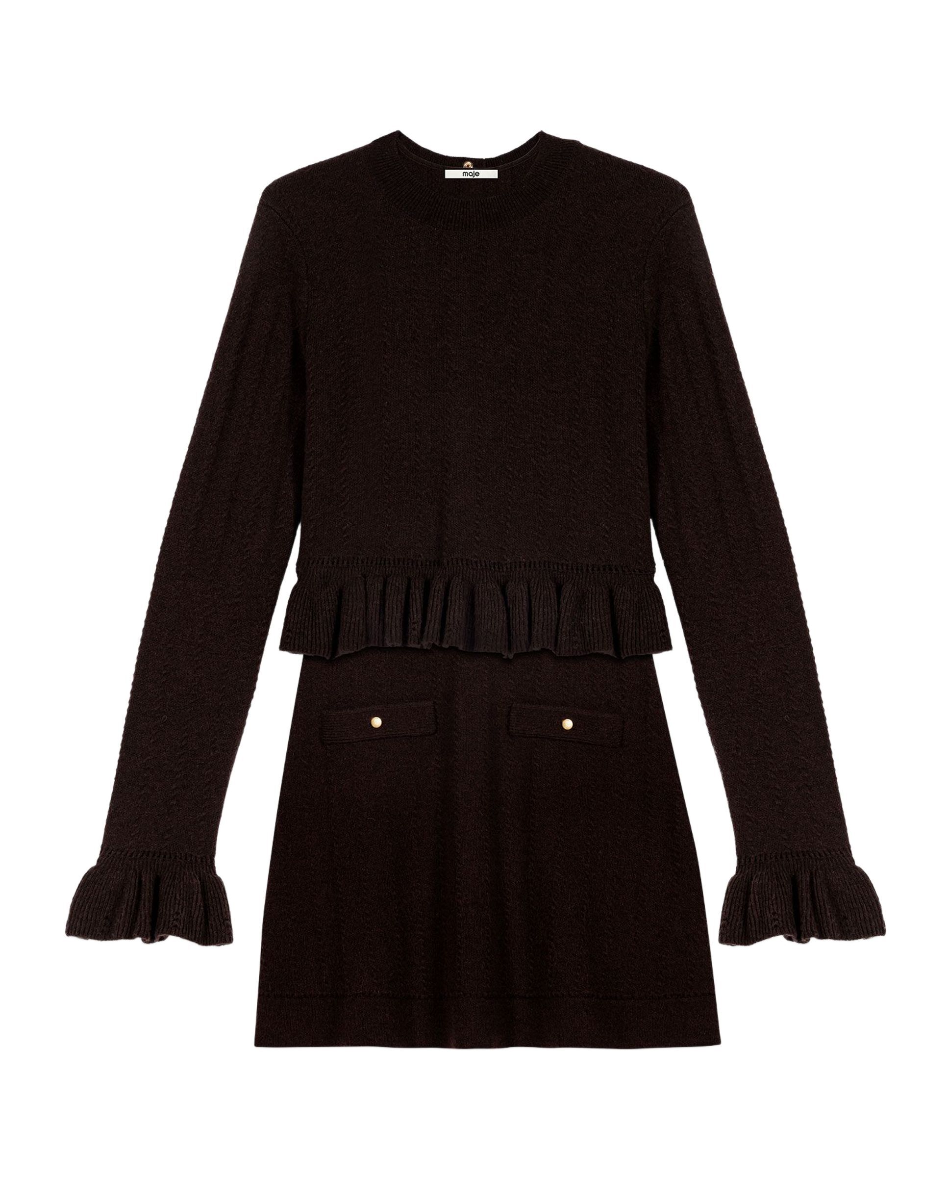 Conjunto de vestido de punto y jersey desmontable con volantes - Maje - Marrón oscuro Marrón oscuro-9