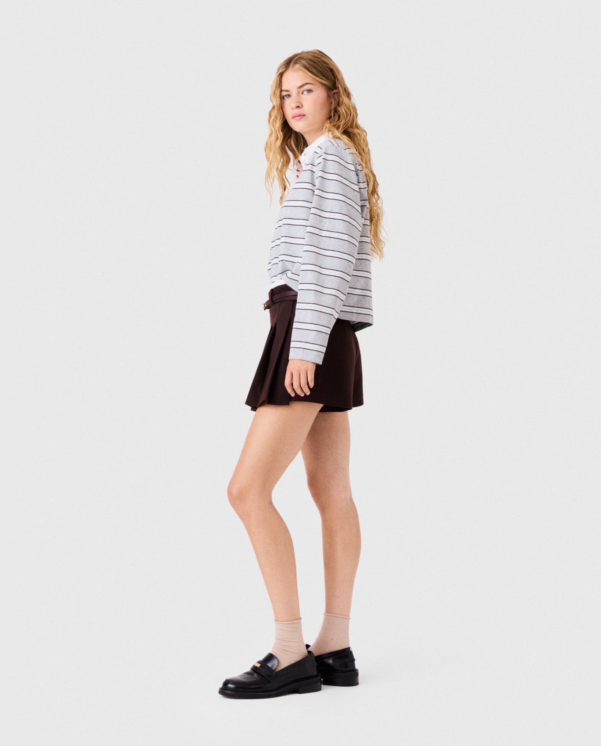 Polo de mujer a rayas con encaje y bordado - Maje - Gris claro Gris claro-3