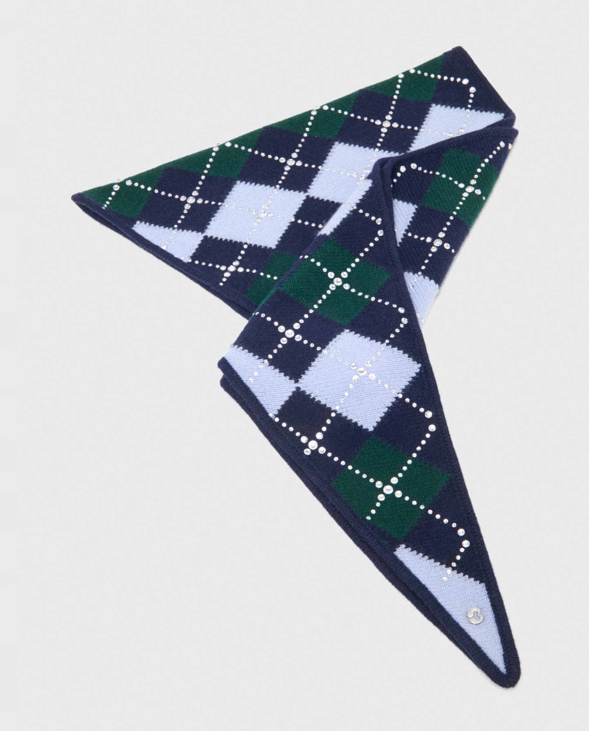 Pañuelo de mujer triangular de lana argyle con strass - Maje - Azul marino Azul marino-6