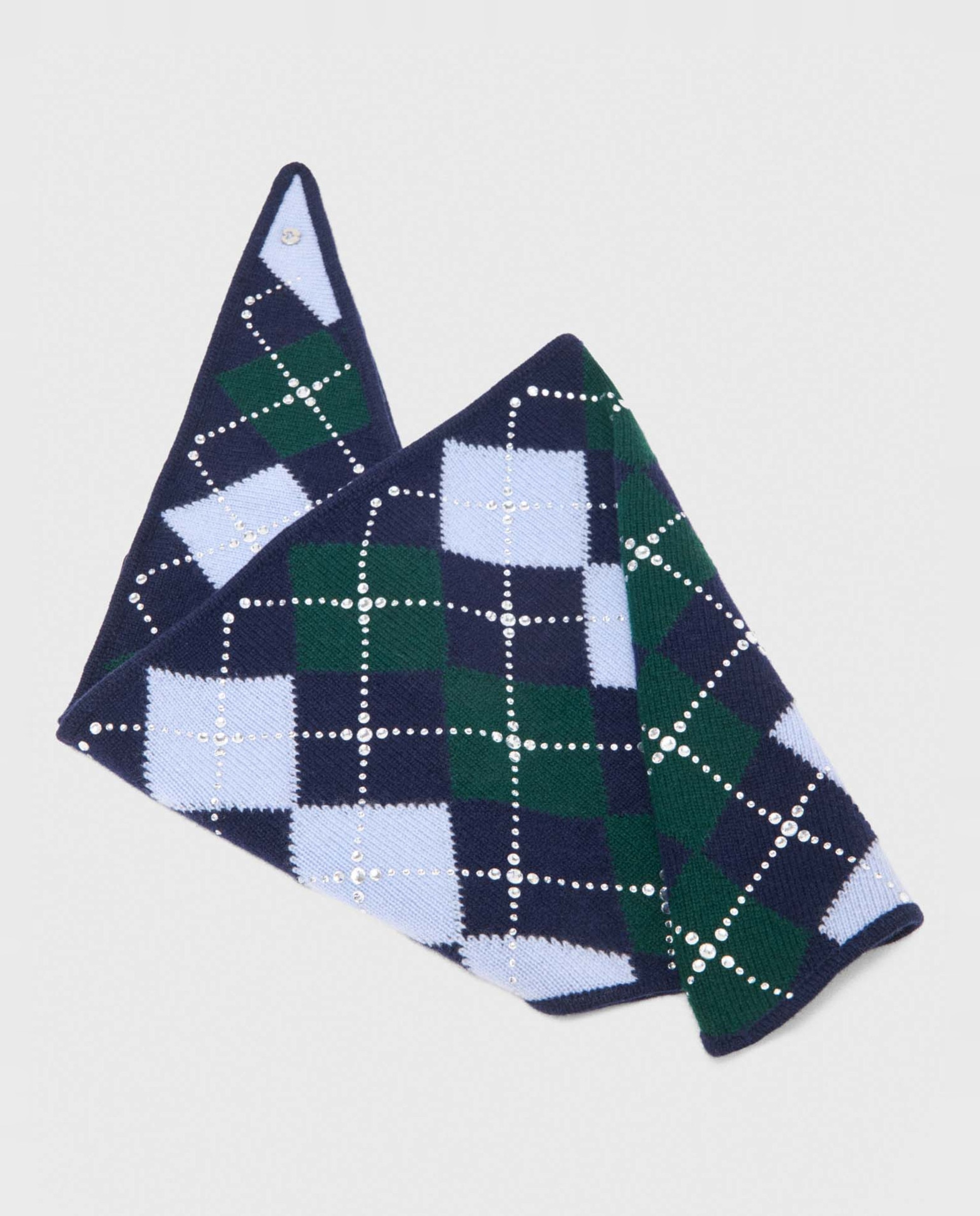 Pañuelo de mujer triangular de lana argyle con strass - Maje - Azul marino Azul marino-5
