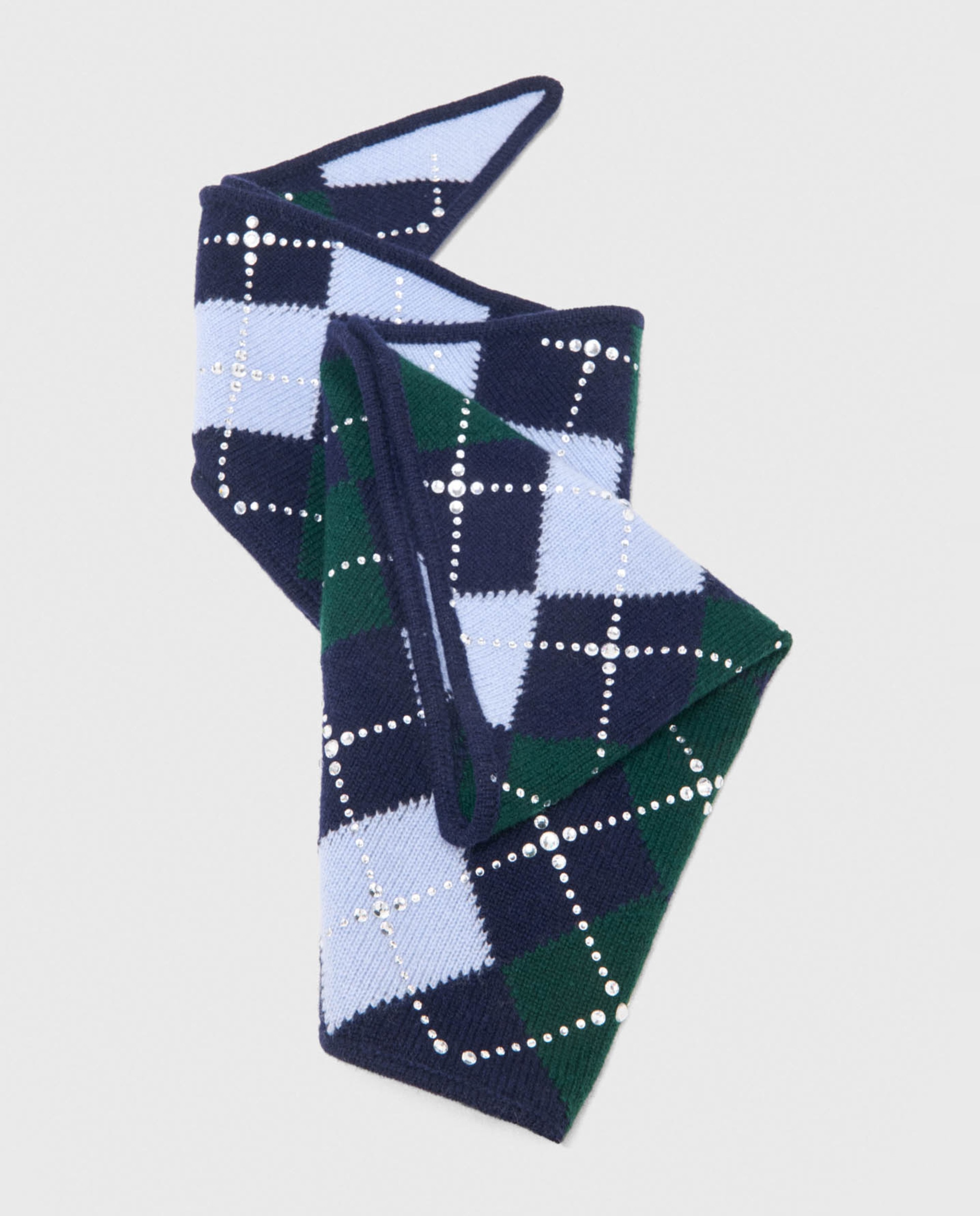 Pañuelo de mujer triangular de lana argyle con strass - Maje - Azul marino Azul marino-7