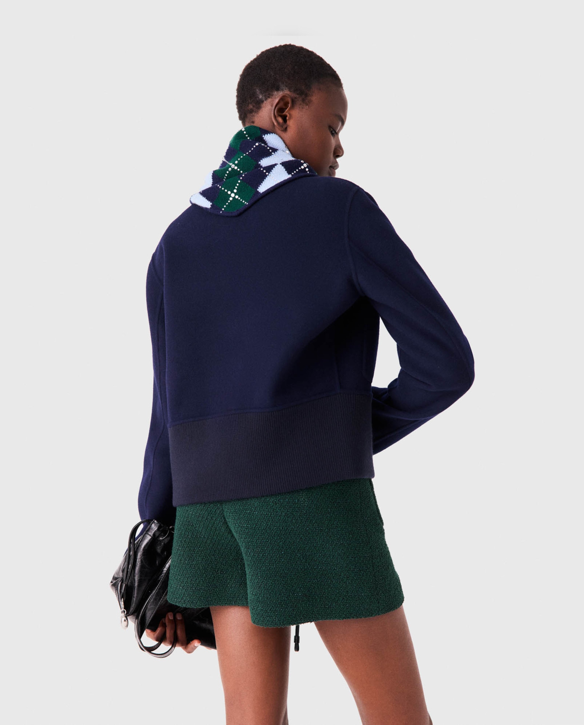 Pañuelo de mujer triangular de lana argyle con strass - Maje - Azul marino Azul marino-4