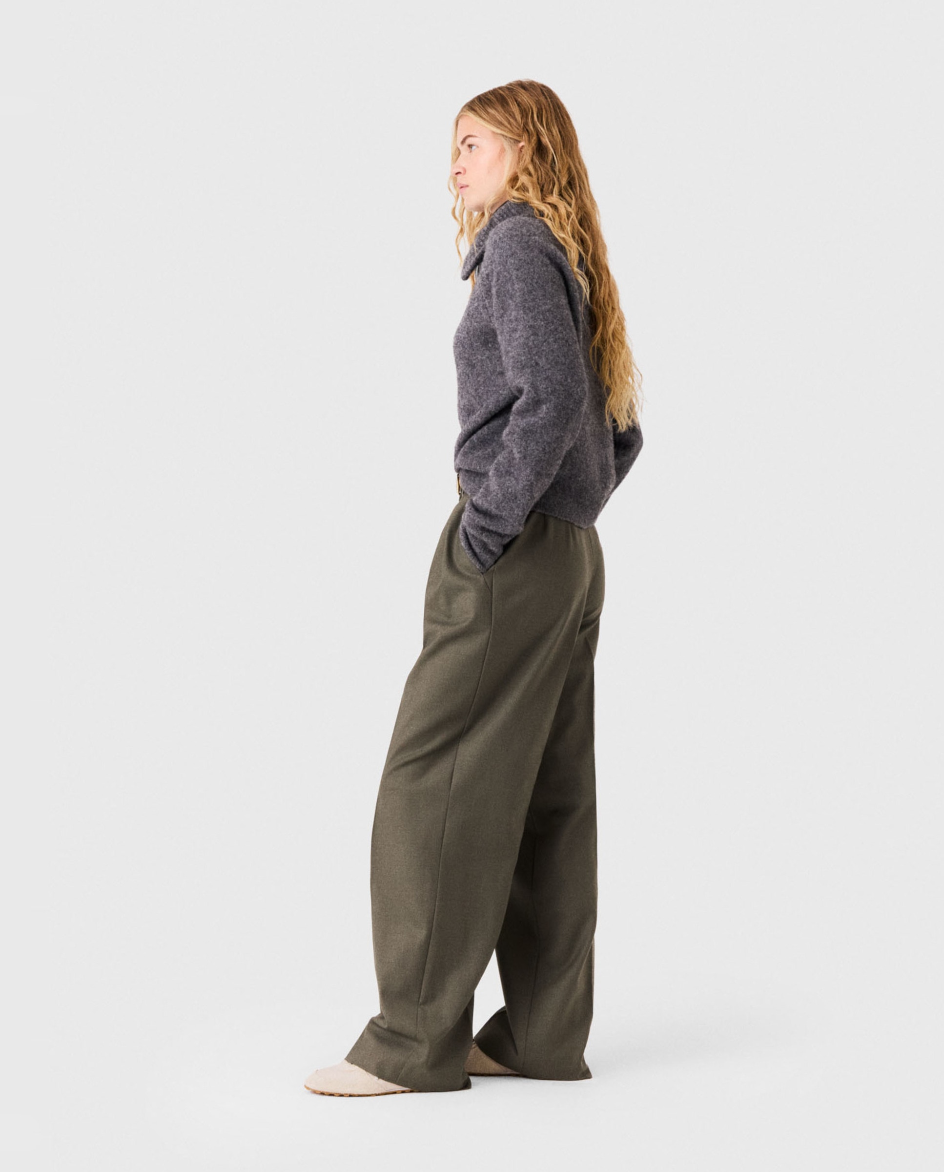 Jersey de mujer de yak con cuello alto y cremallera - Maje - Gris Gris-3