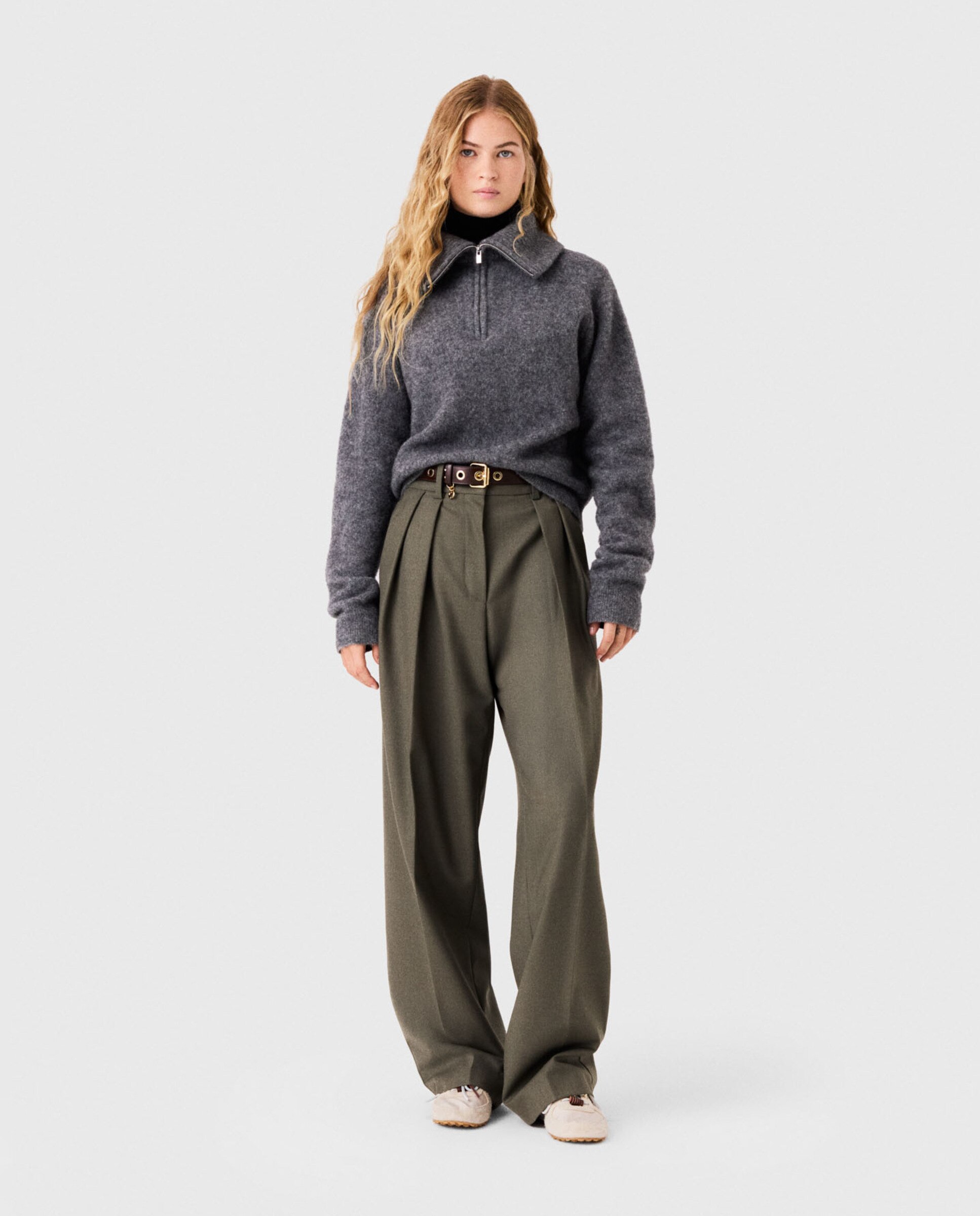 Jersey de mujer de yak con cuello alto y cremallera - Maje - Gris Gris-4