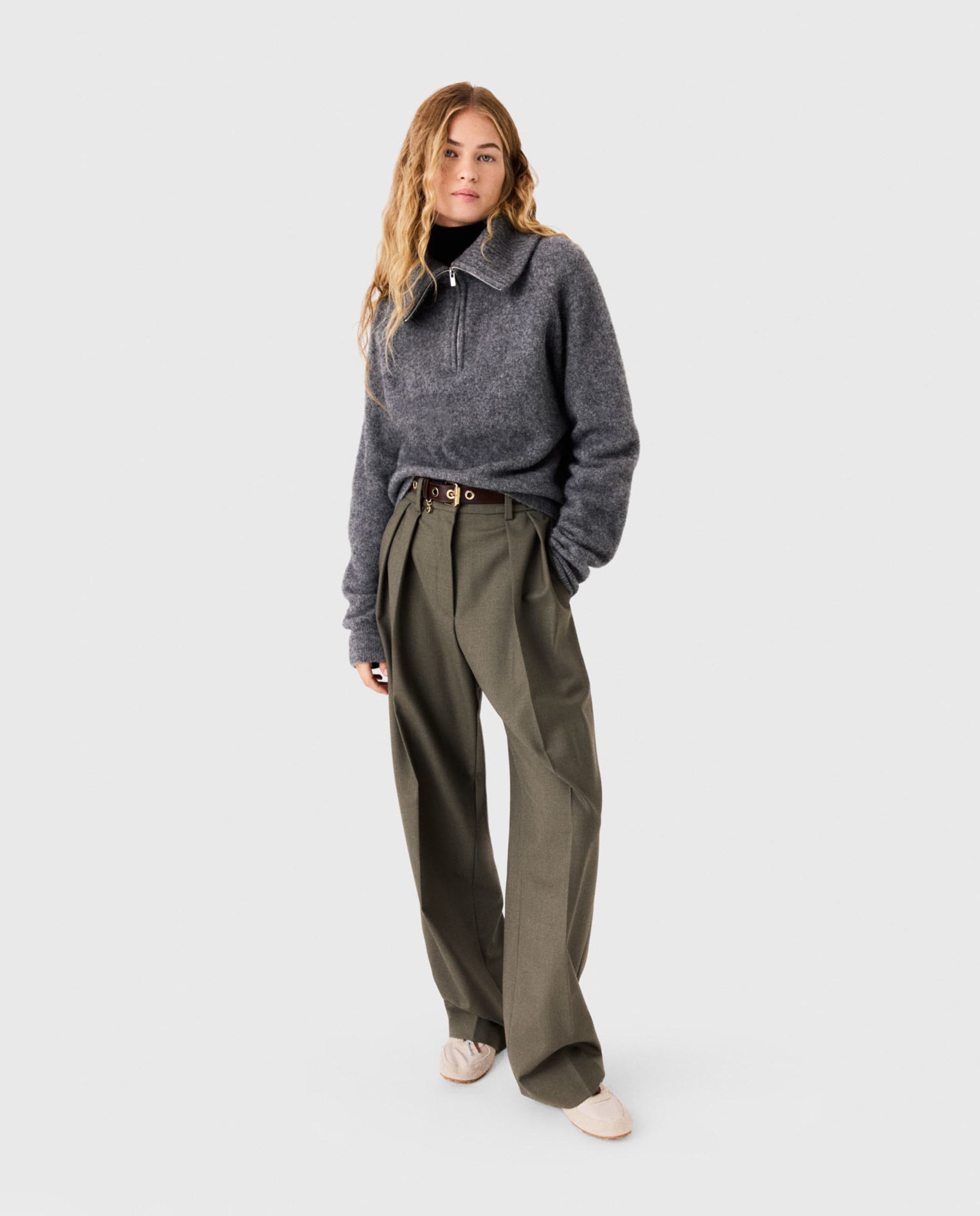 Jersey de mujer de yak con cuello alto y cremallera - Maje - Gris Gris-5