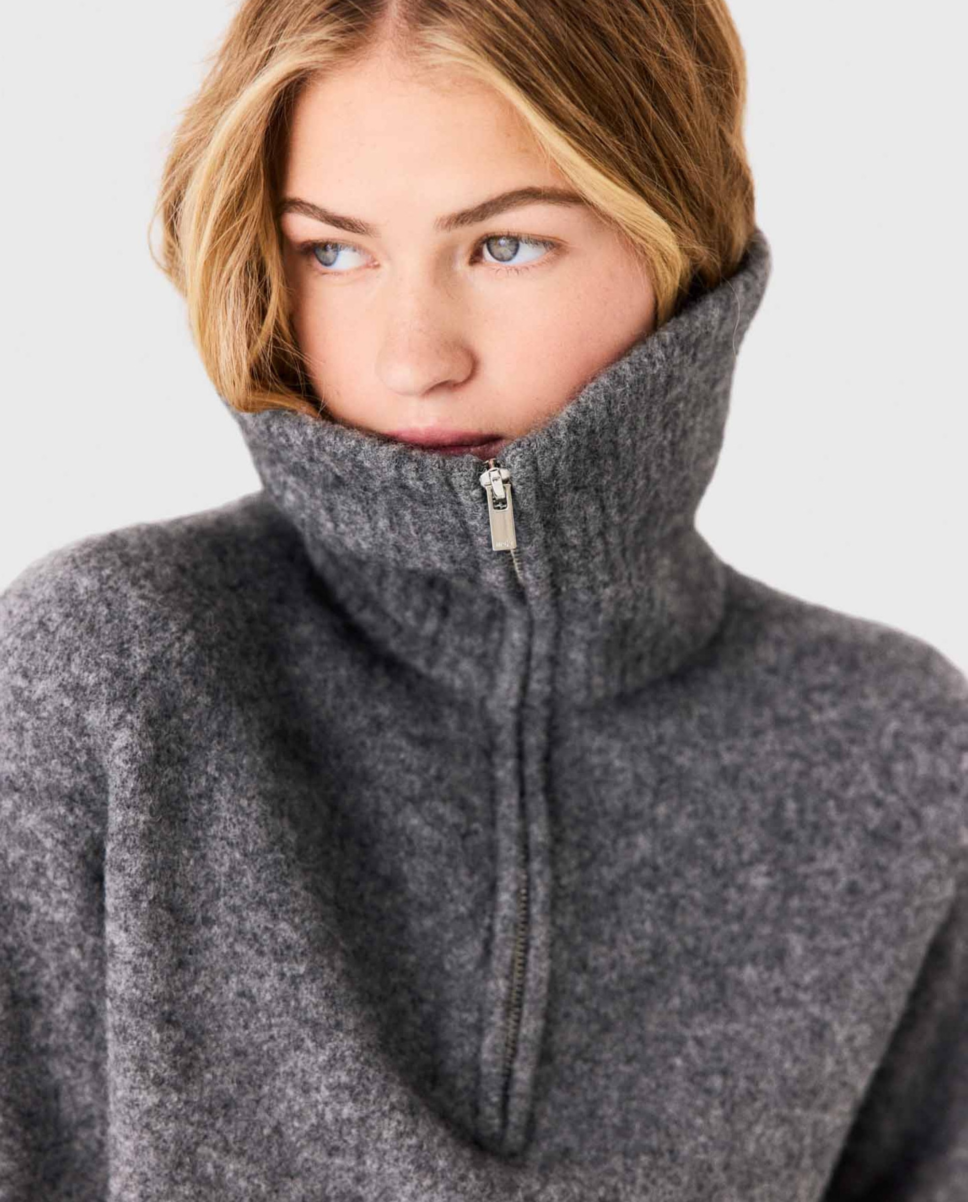 Jersey de mujer de yak con cuello alto y cremallera - Maje - Gris Gris-6