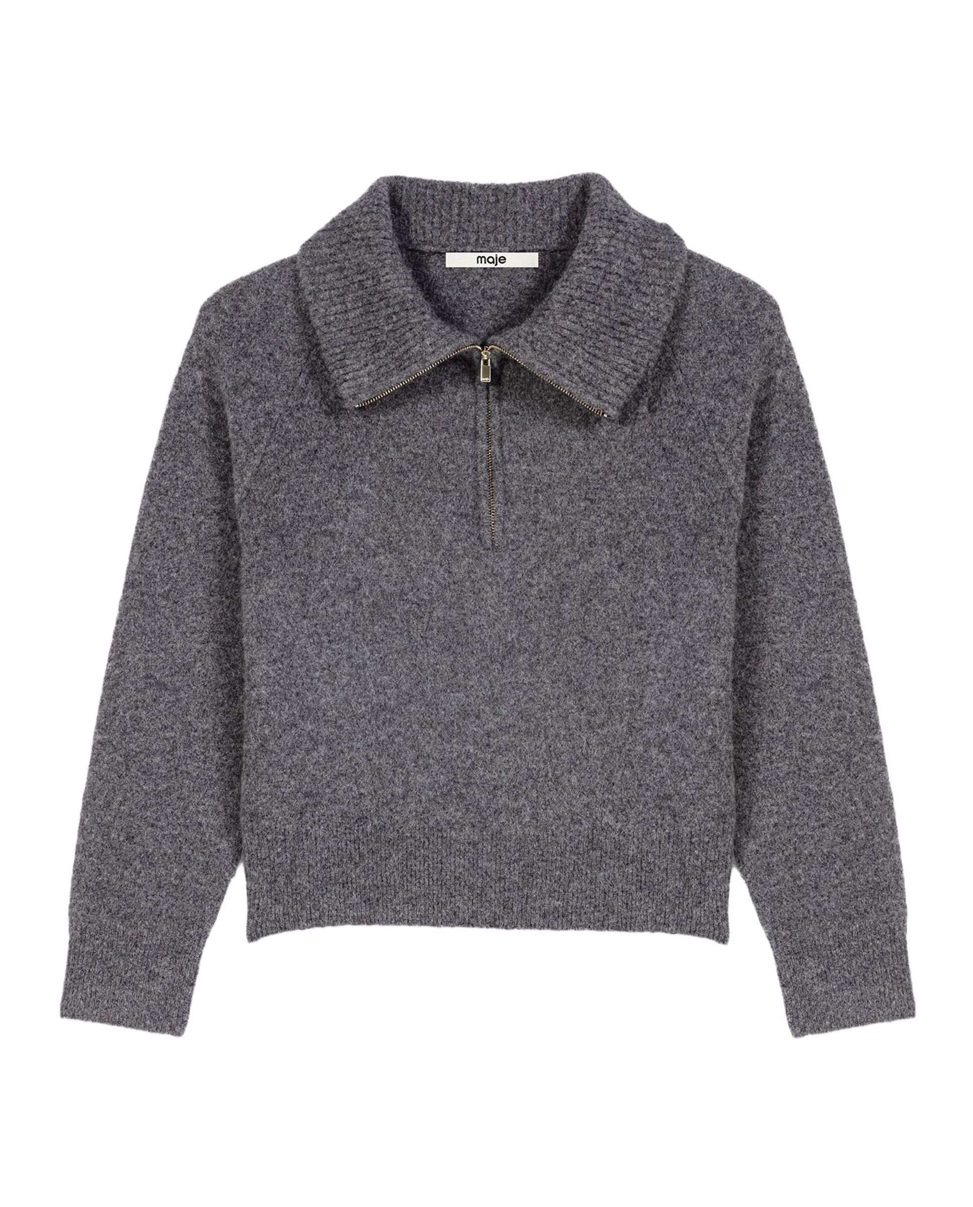 Jersey de mujer de yak con cuello alto y cremallera - Maje - Gris Gris-8