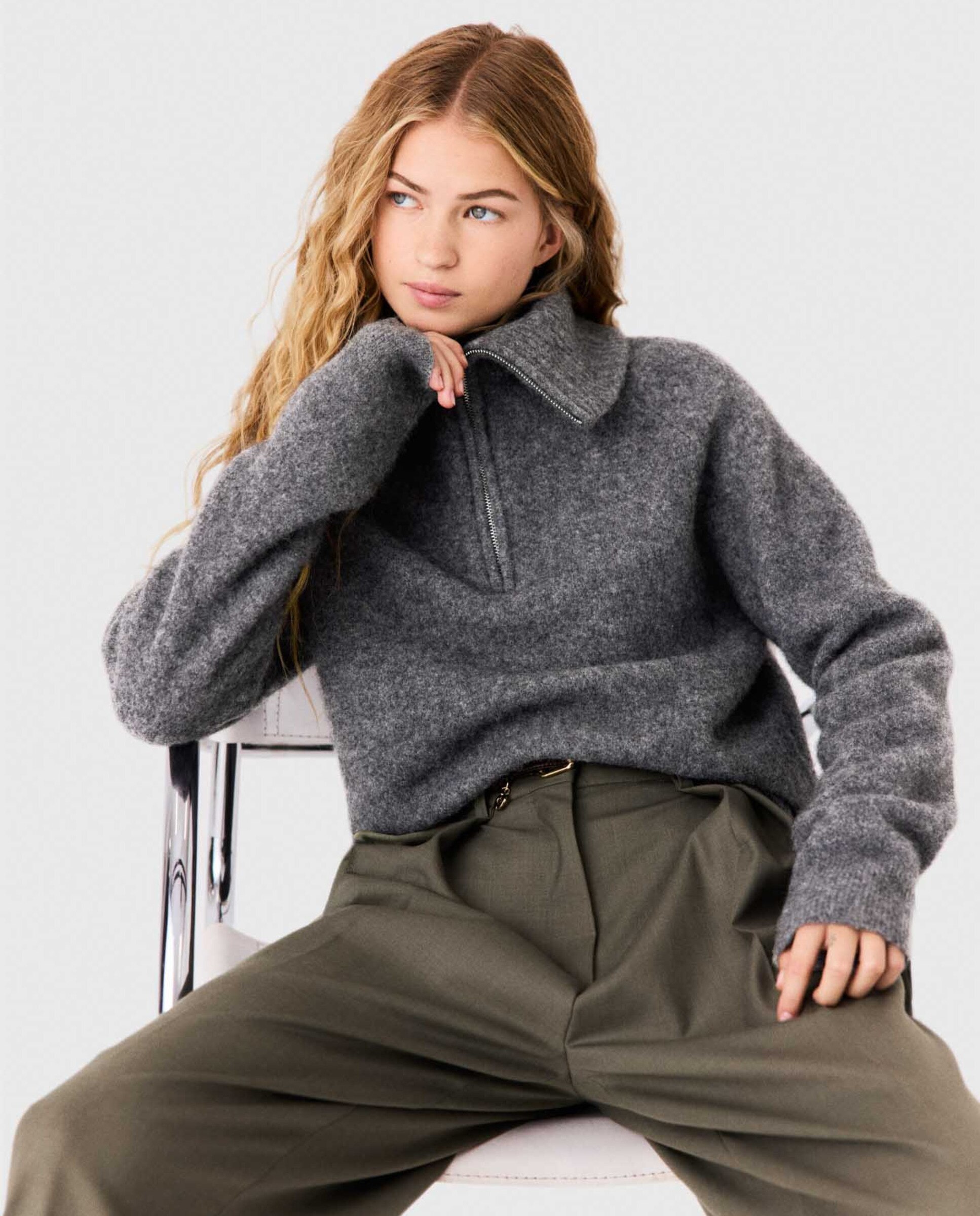 Jersey de mujer de yak con cuello alto y cremallera - Maje - Gris Gris-7