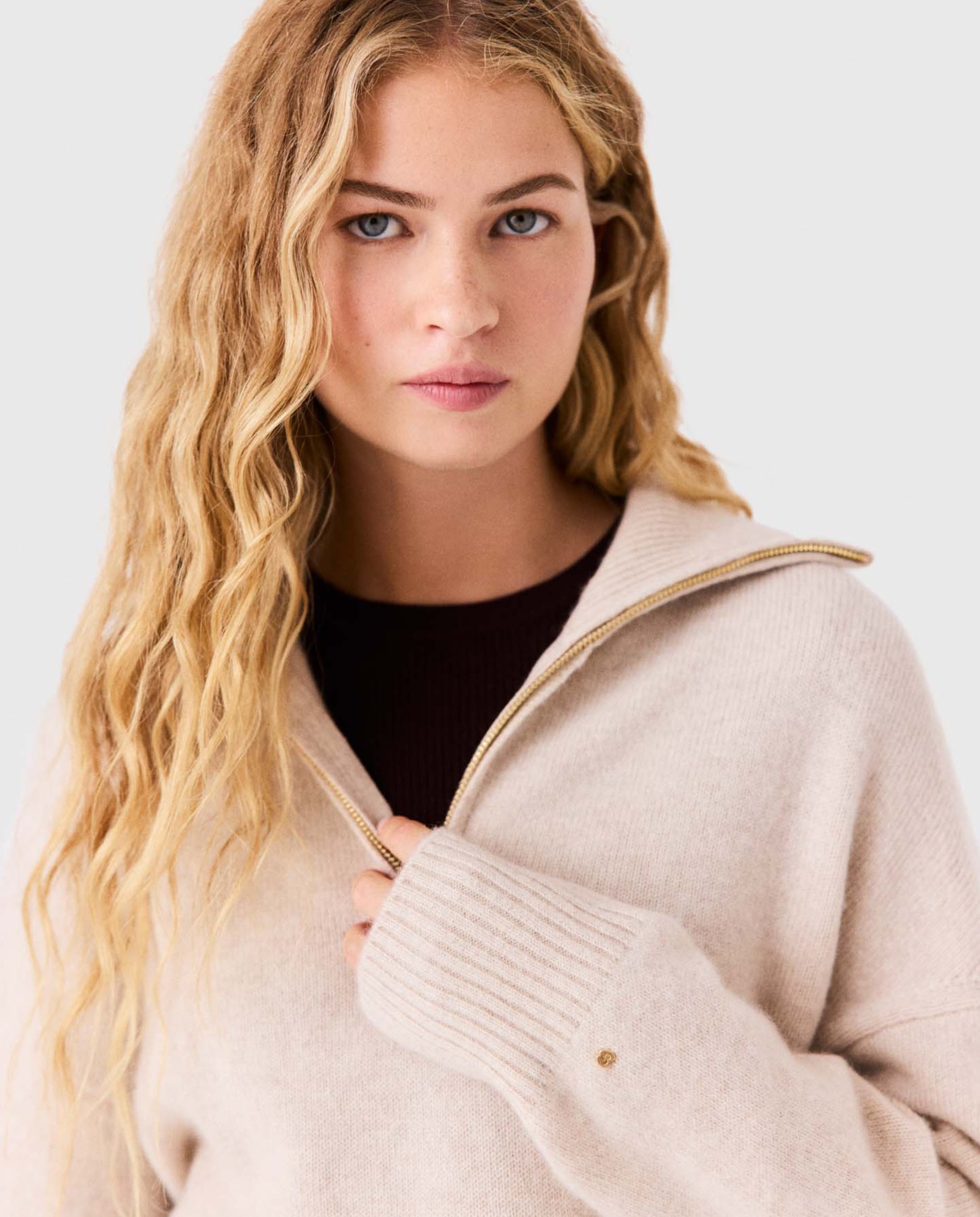 Jersey de mujer de cachemira con cremallera - Maje - Beige Beige-6