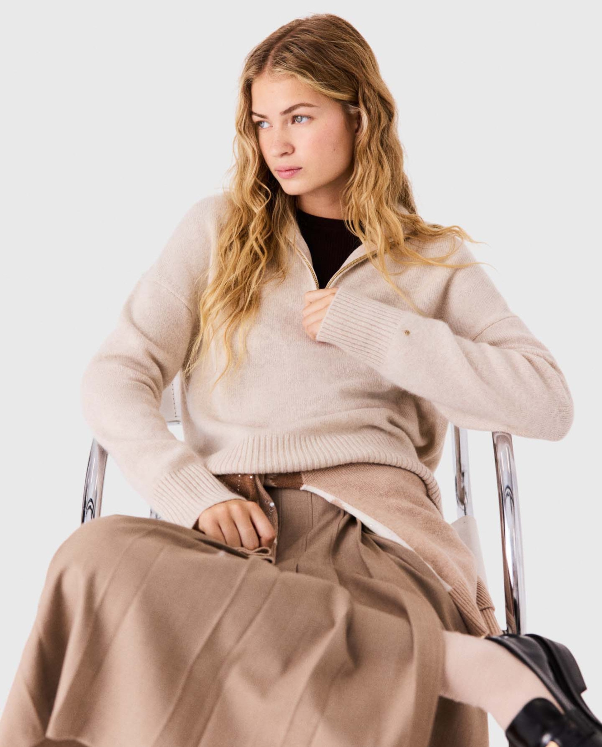 Jersey de mujer de cachemira con cremallera - Maje - Beige Beige-7