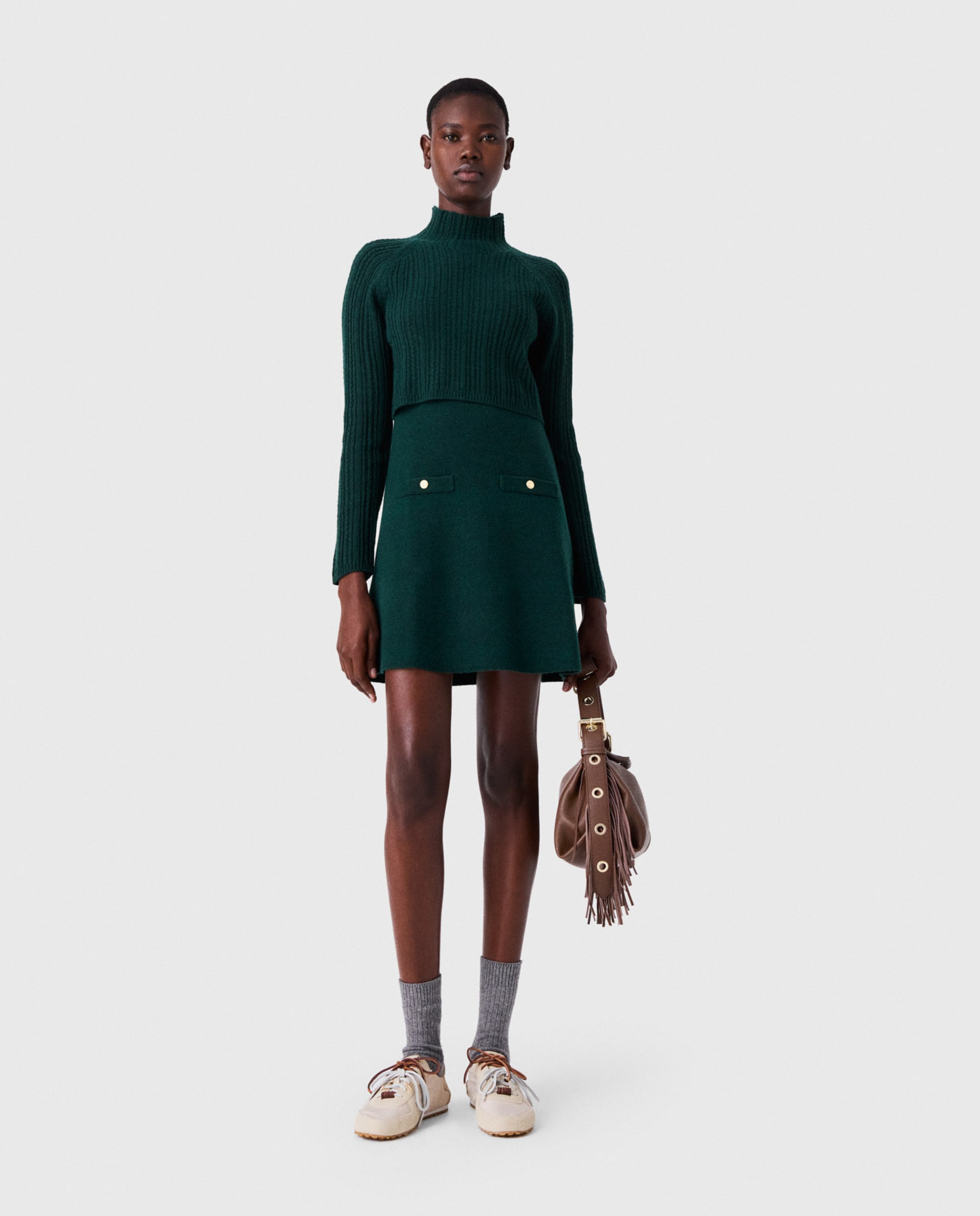 Vestido corto de punto y jersey extraíble - Maje - Verde Verde-1