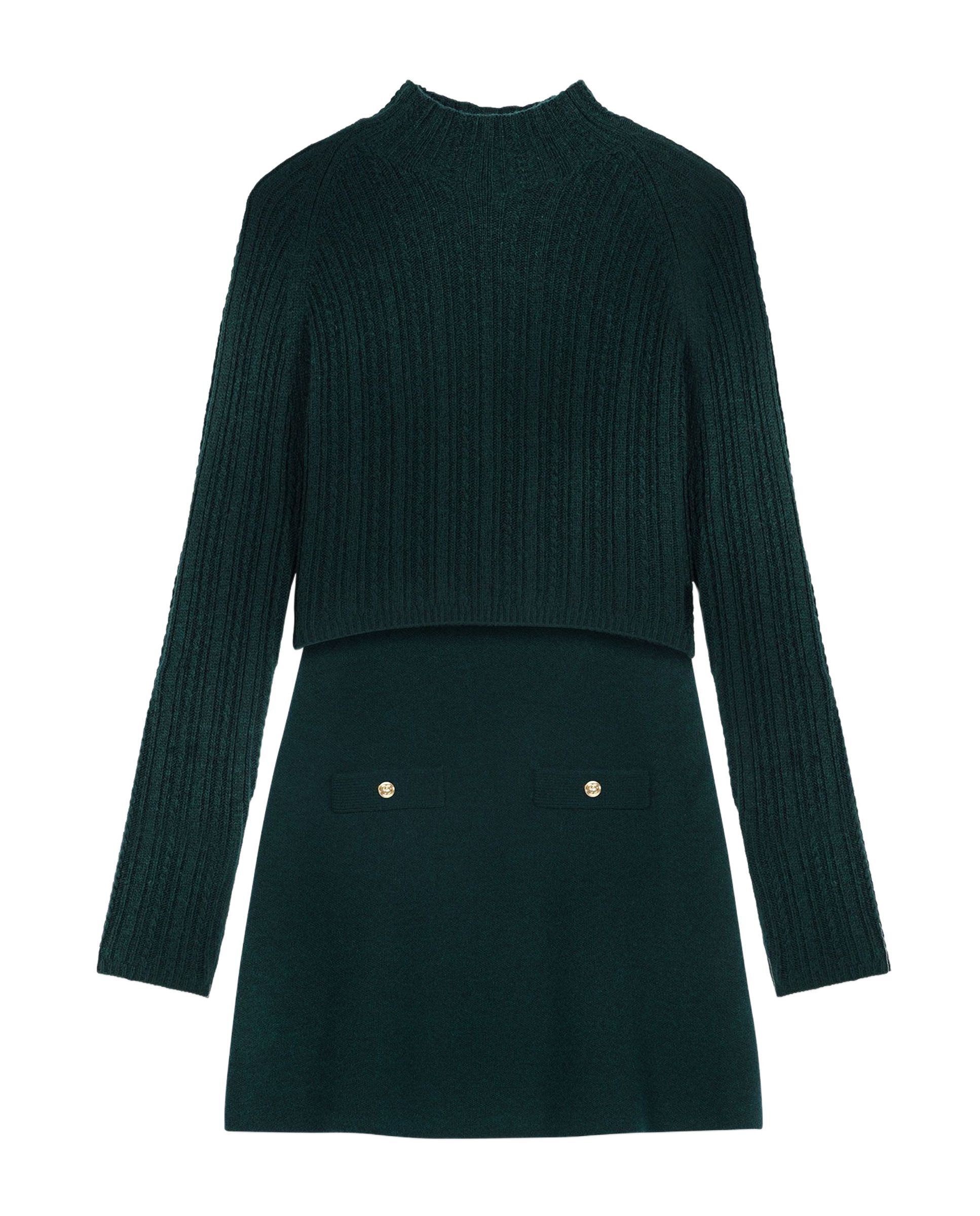Vestido corto de punto y jersey extraíble - Maje - Verde Verde-9