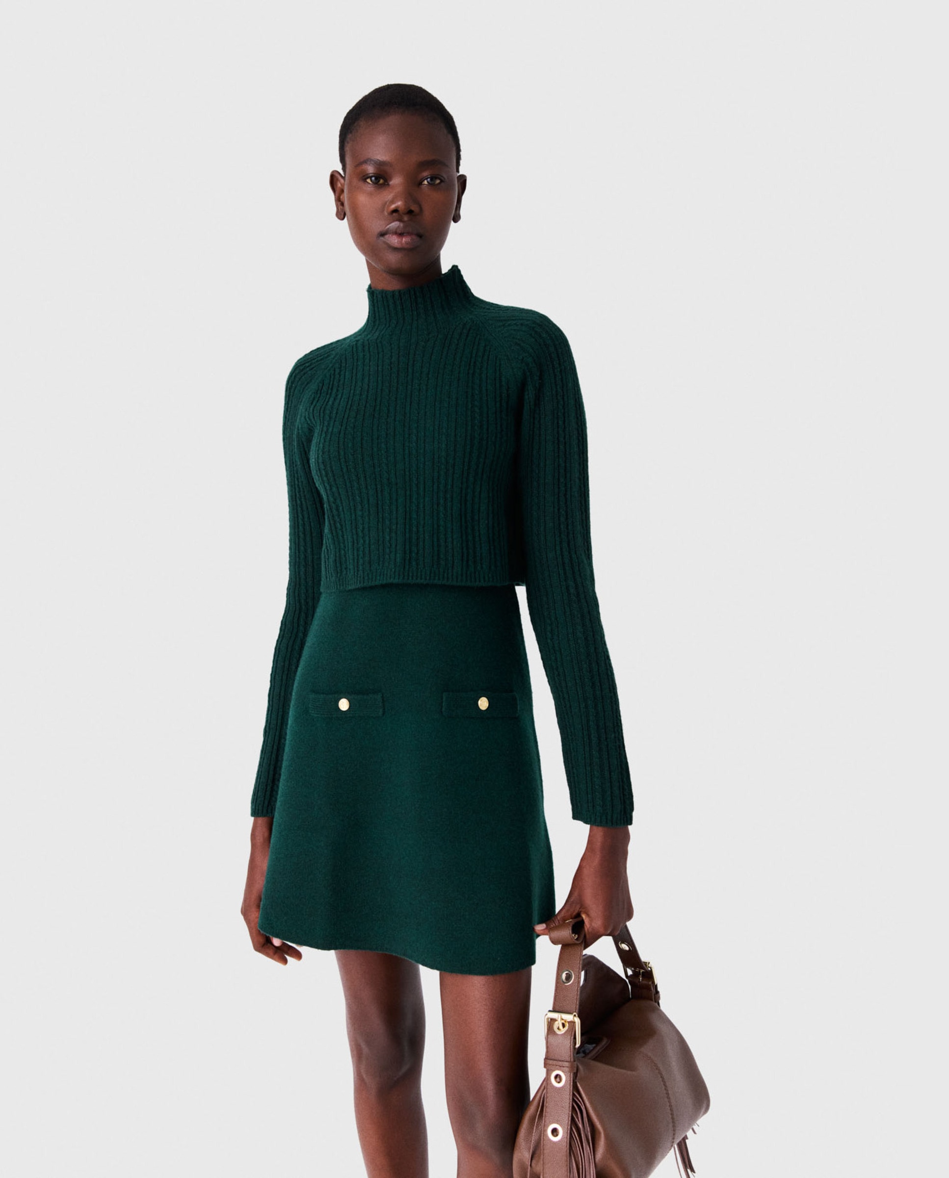Vestido corto de punto y jersey extraíble - Maje - Verde Verde-6