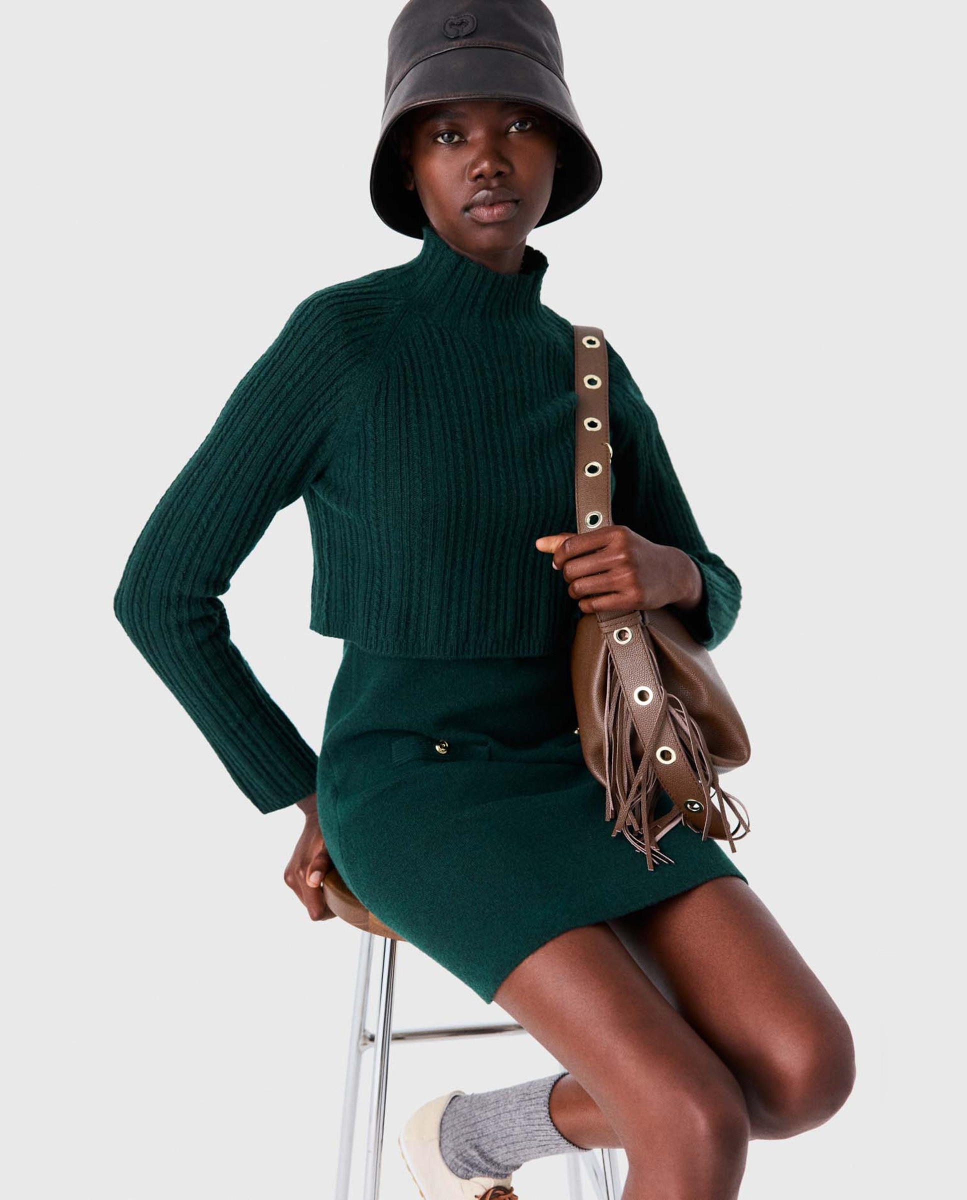 Vestido corto de punto y jersey extraíble - Maje - Verde Verde-8