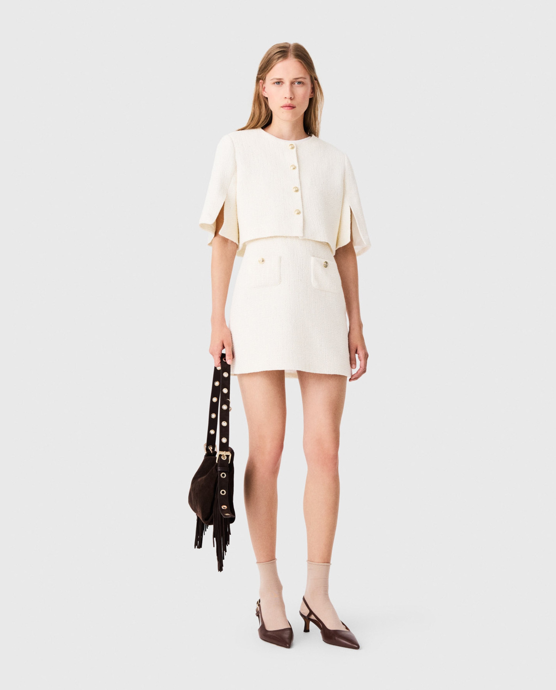 Vestido corto de tweed 2 en 1 - Maje - Blanco Blanco-1