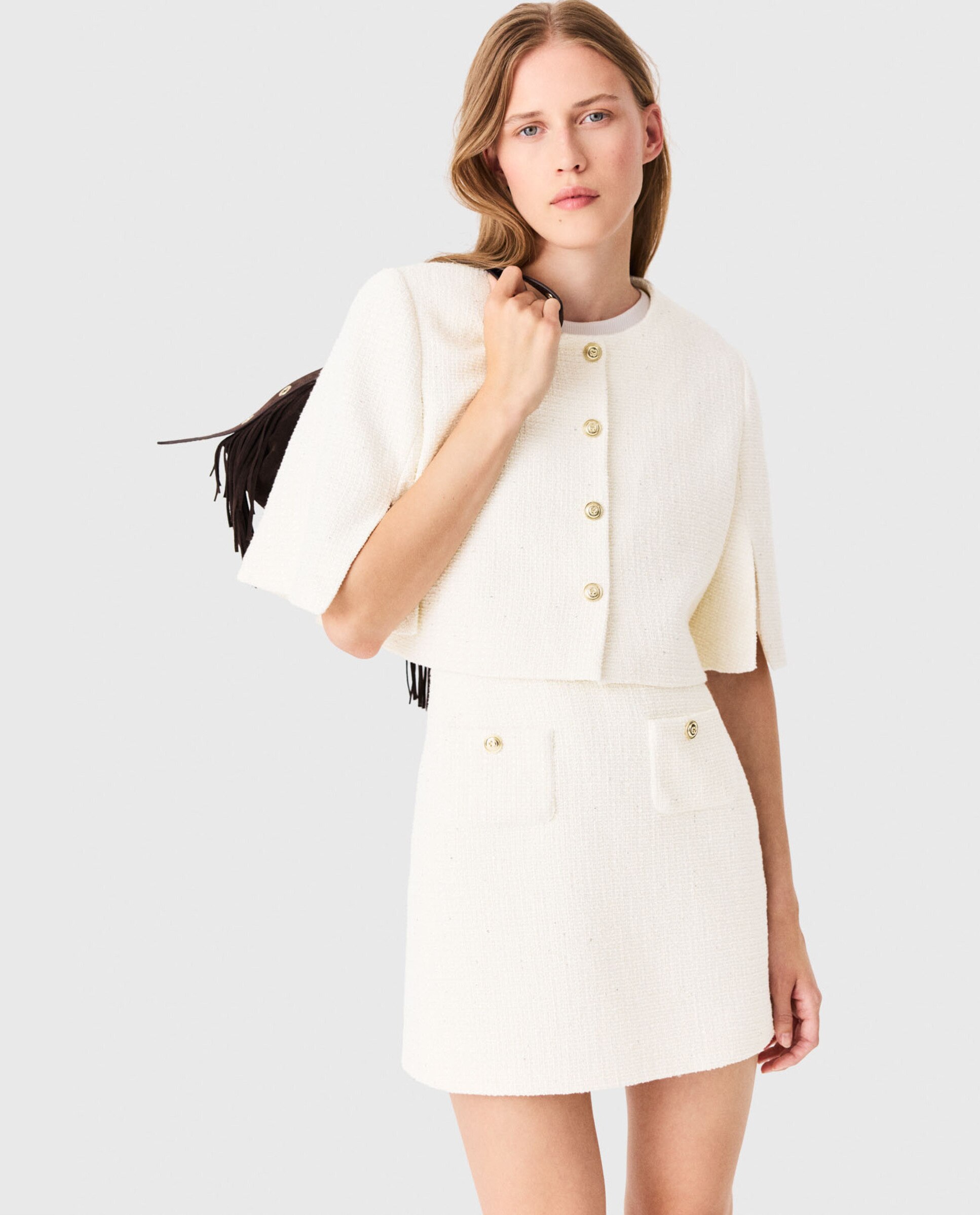 Vestido corto de tweed 2 en 1 - Maje - Blanco Blanco-5