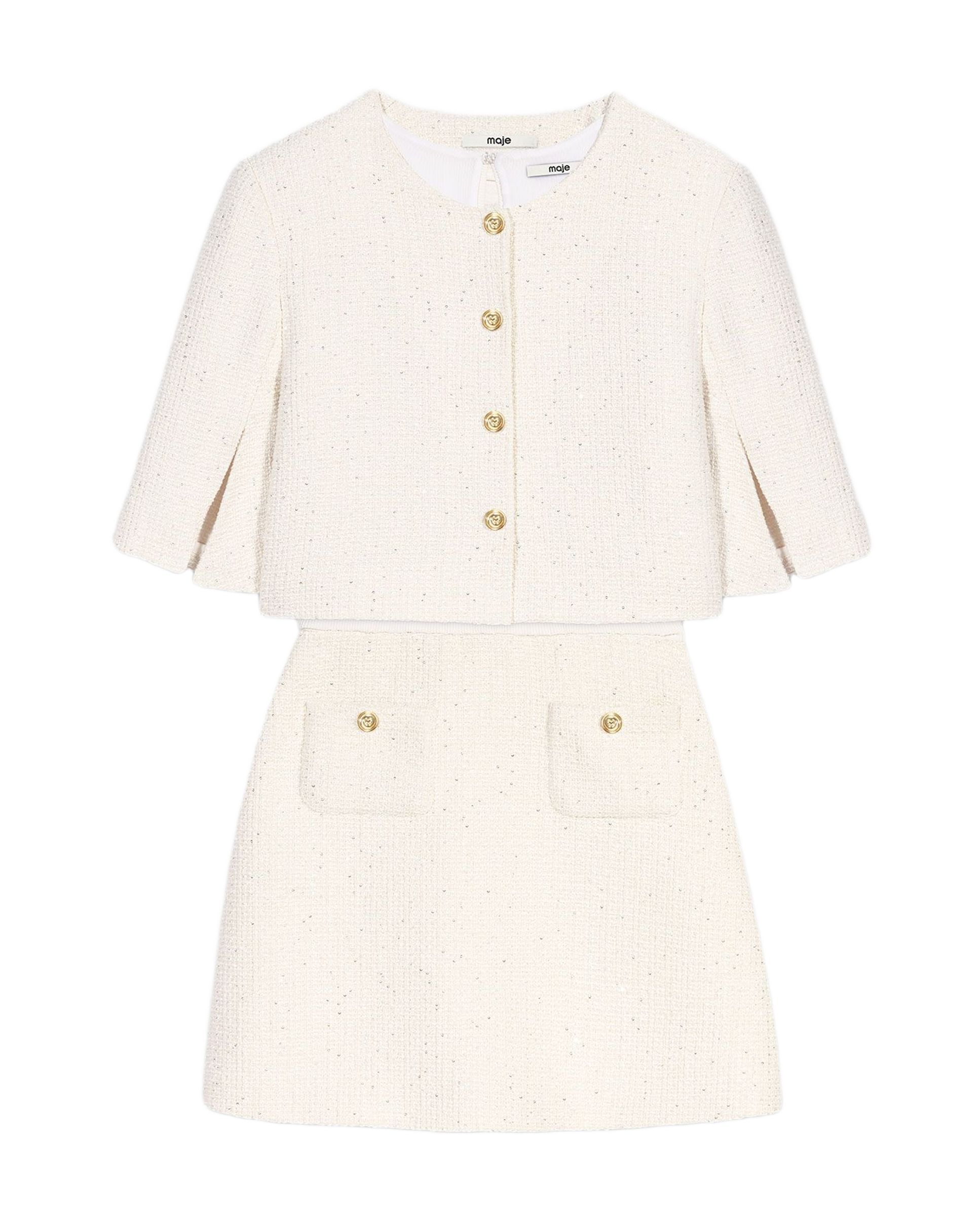 Vestido corto de tweed 2 en 1 - Maje - Blanco Blanco-9