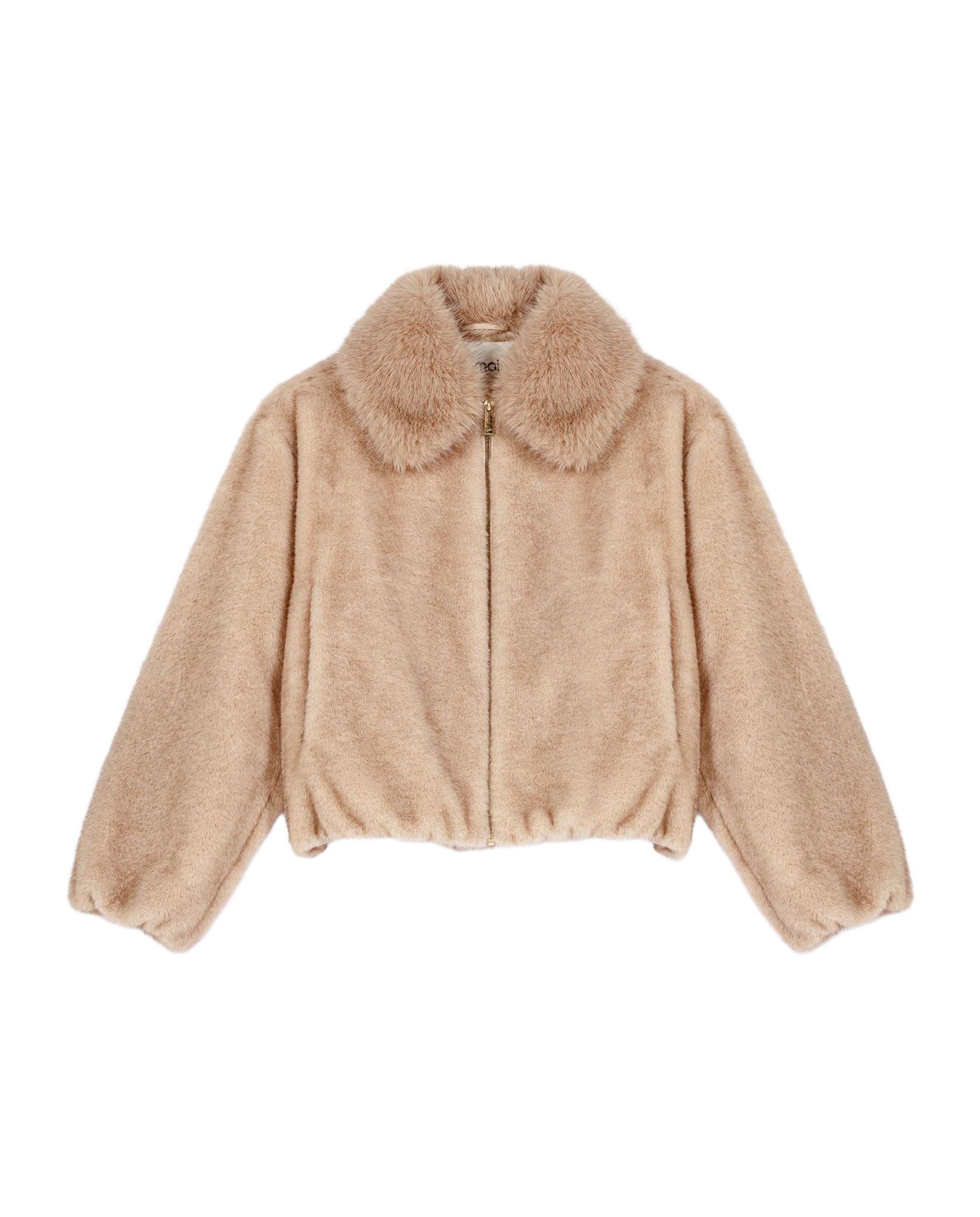 Cazadora de mujer de piel sintética con corte amplio y cuello envolvente - Maje - Beige Beige-8