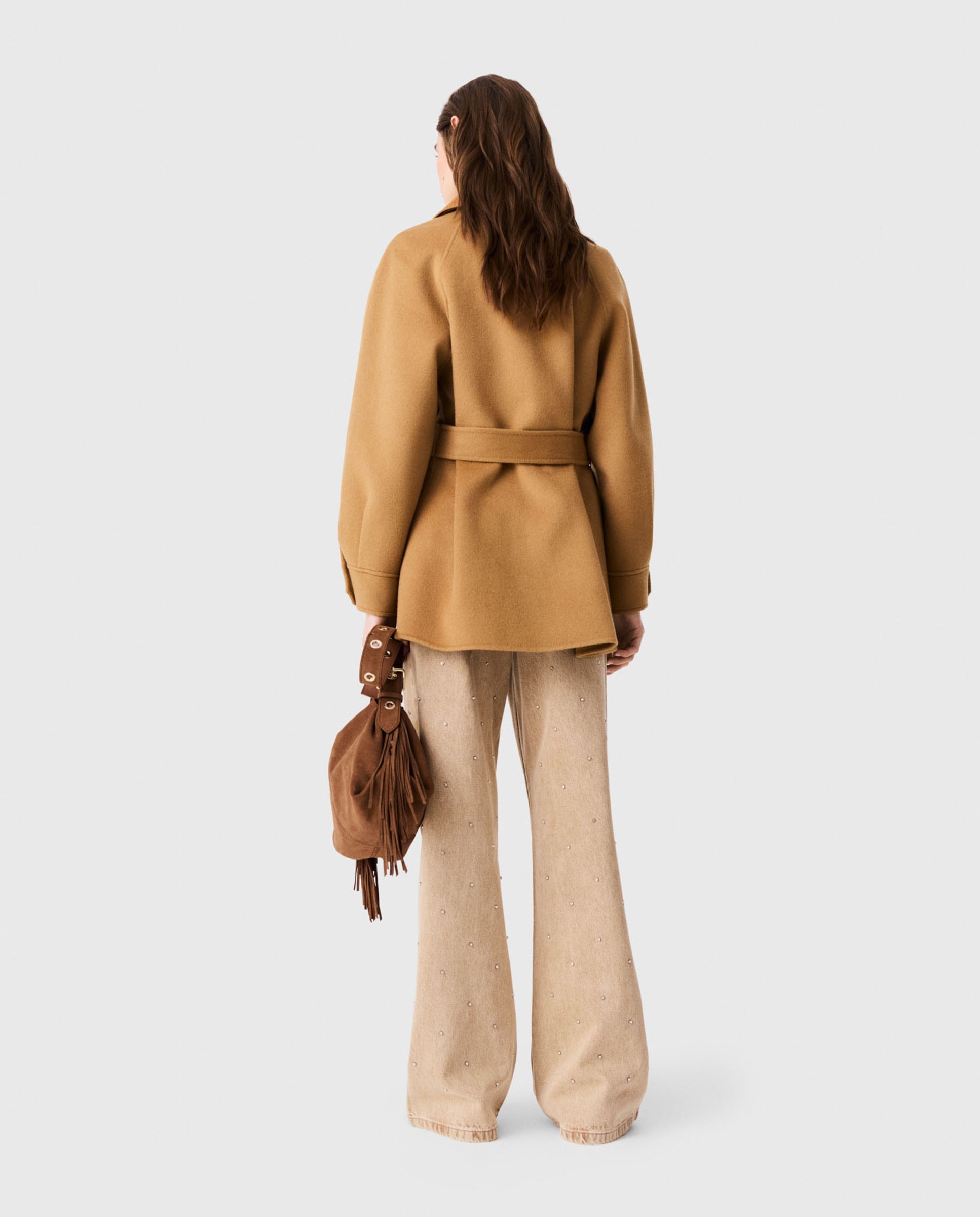 Abrigo de paño de mujer semilargo de lana doble faz - Maje - Camel Camel-2