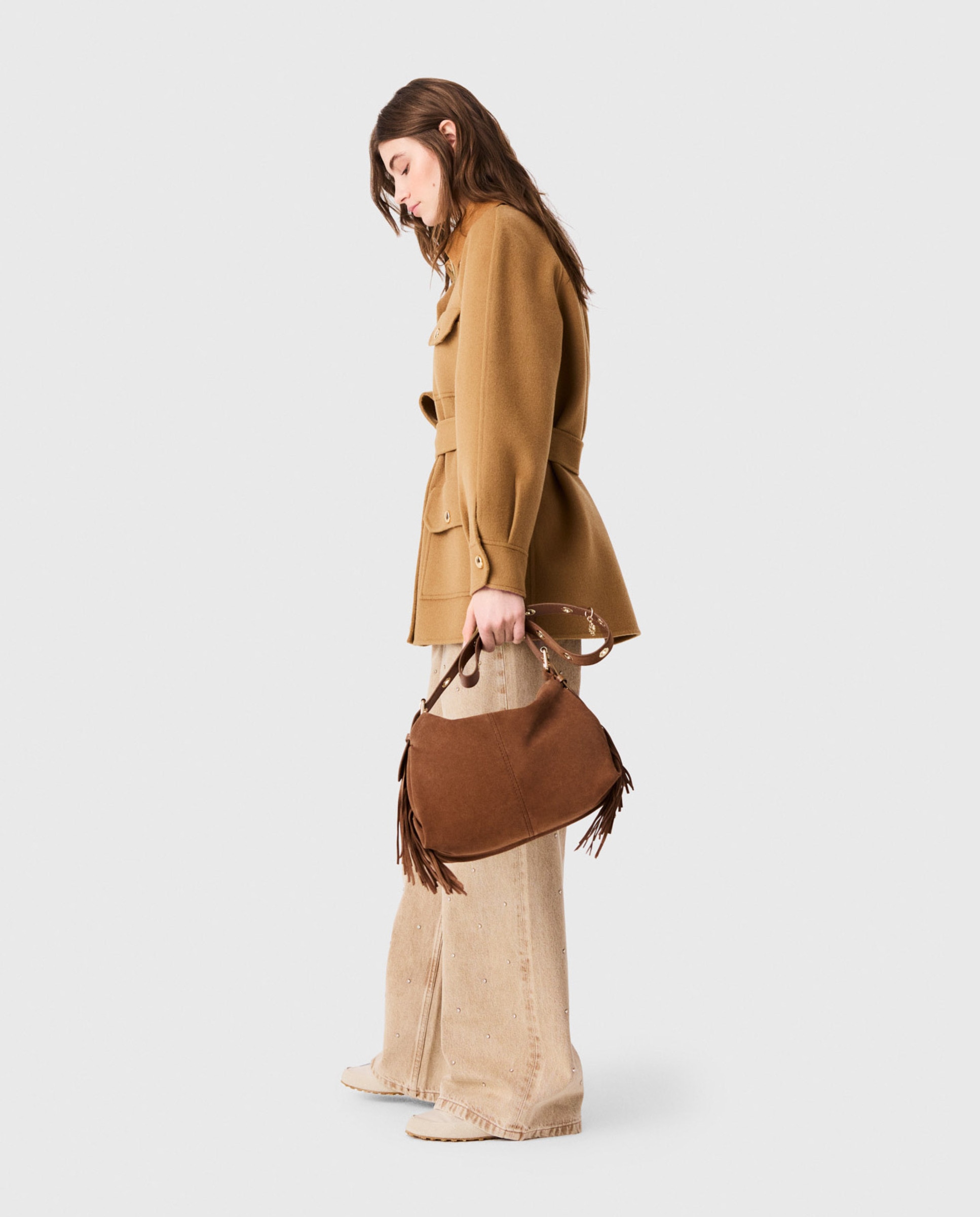 Abrigo de paño de mujer semilargo de lana doble faz - Maje - Camel Camel-3
