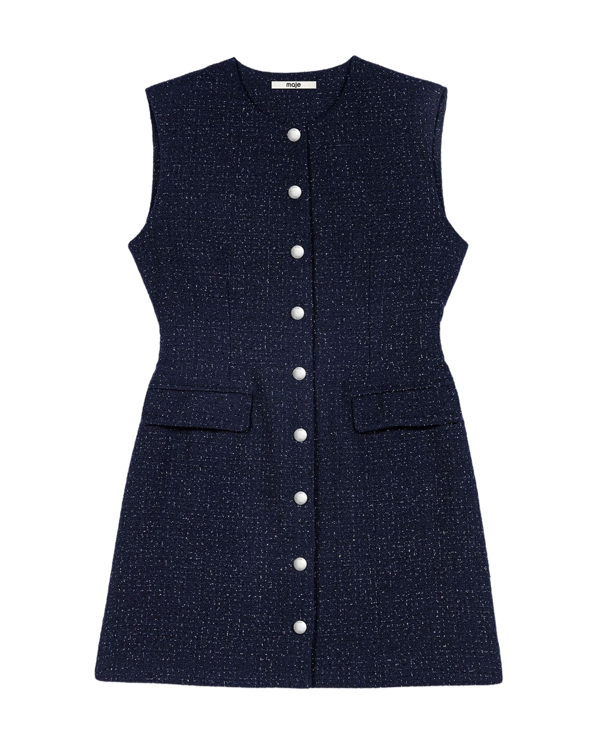 Vestido corto entallado de tweed con lúrex - Maje - Azul marino Azul marino-9