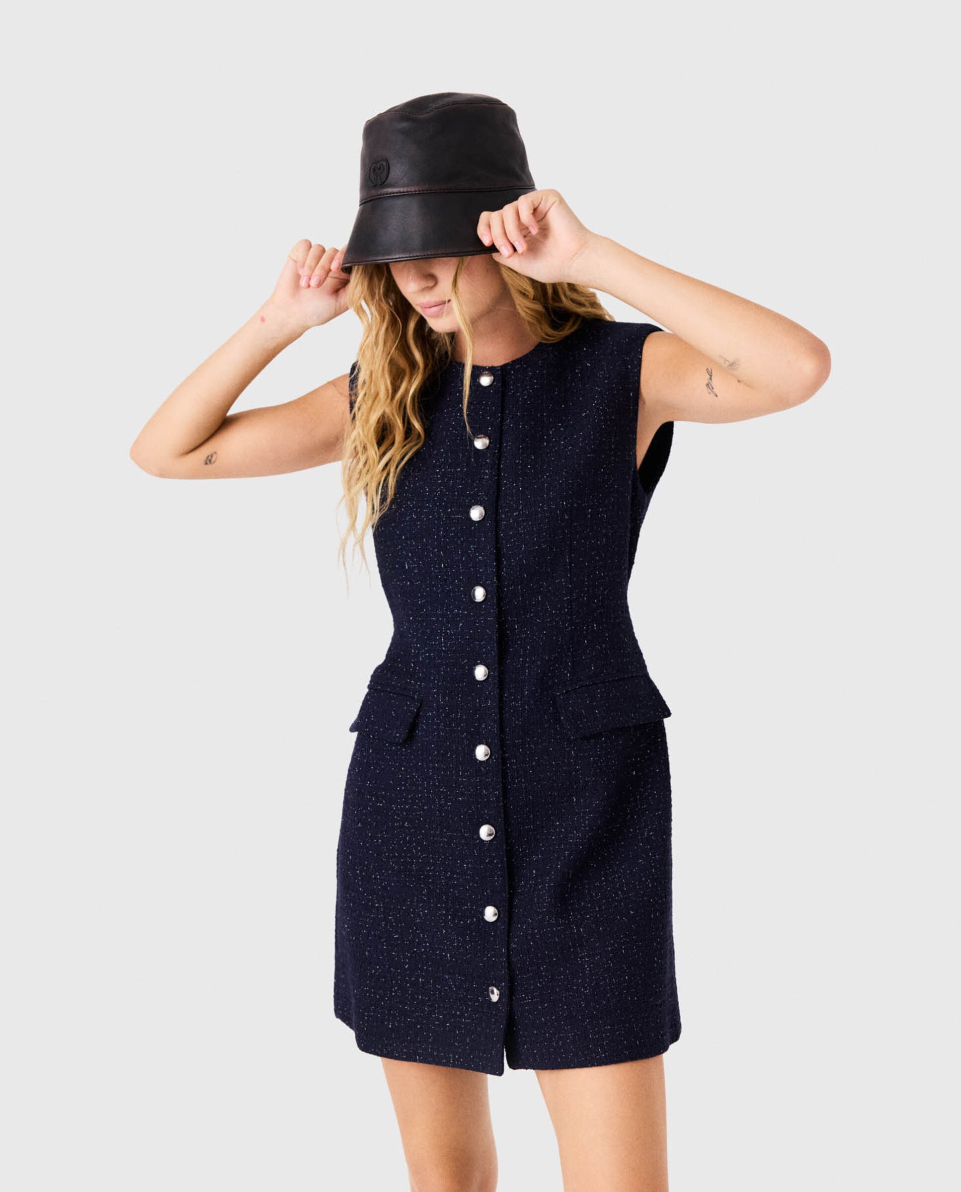 Vestido corto entallado de tweed con lúrex - Maje - Azul marino Azul marino-8