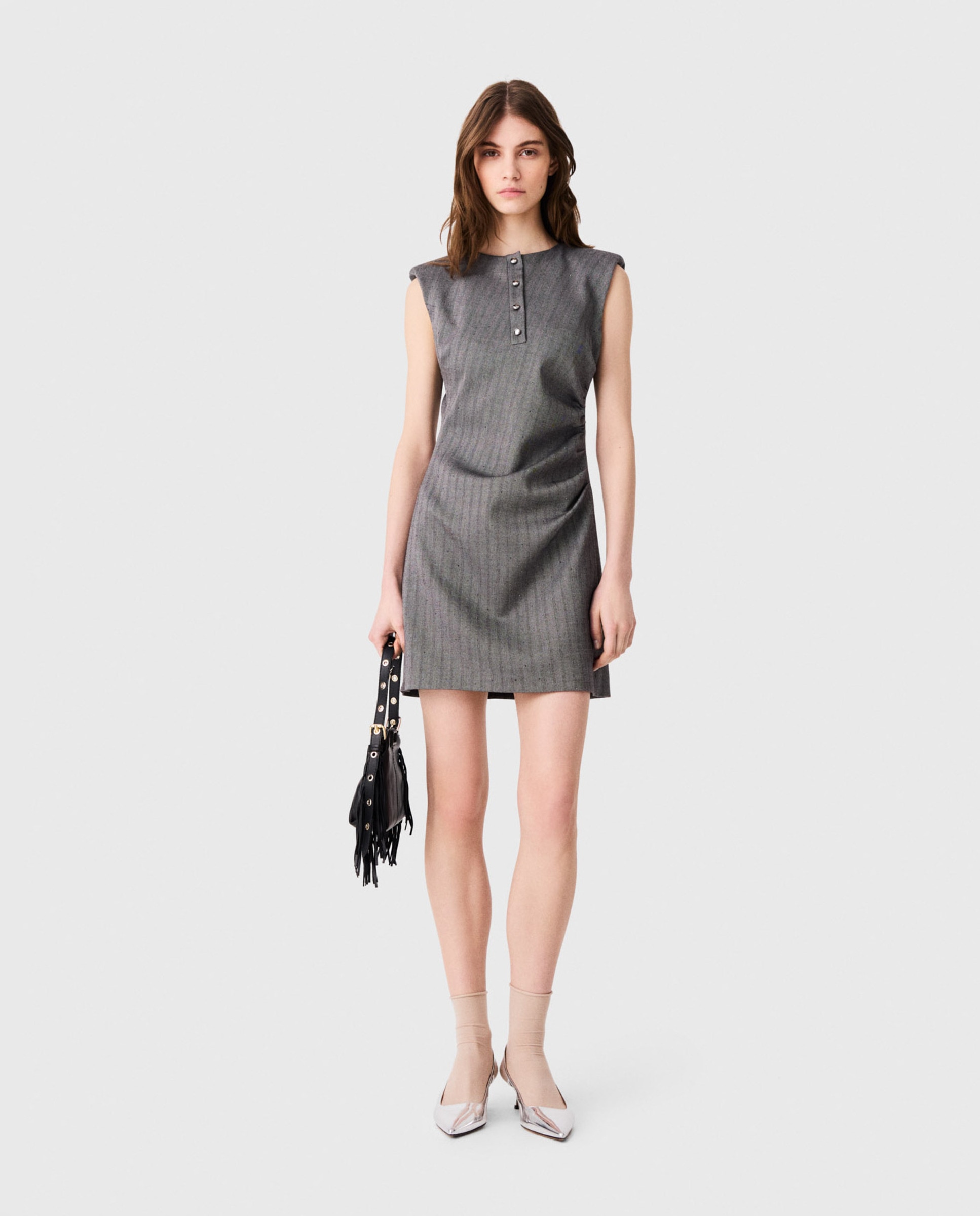 Vestido corto sastre con raya diplomática - Maje - Gris Gris-1