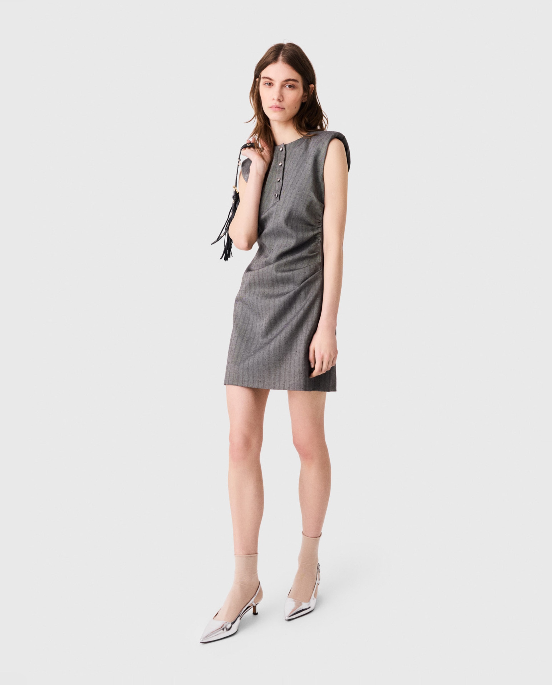Vestido corto sastre con raya diplomática - Maje - Gris Gris-4