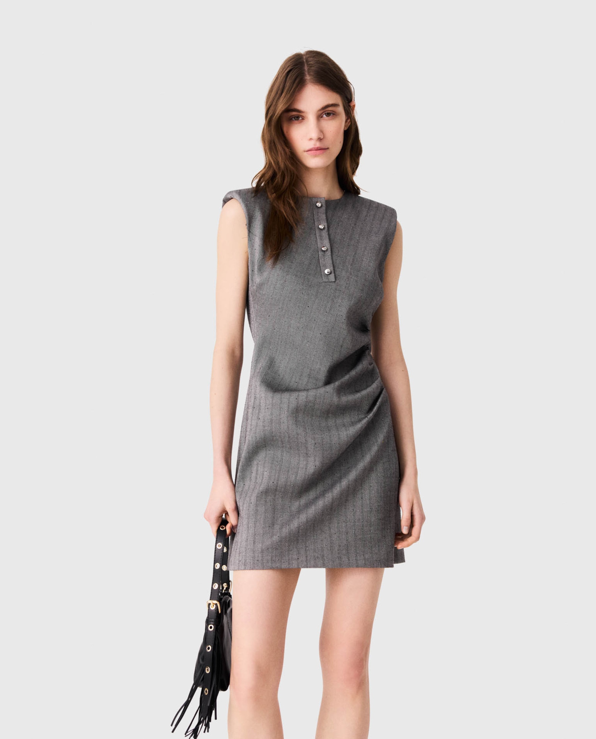 Vestido corto sastre con raya diplomática - Maje - Gris Gris-5