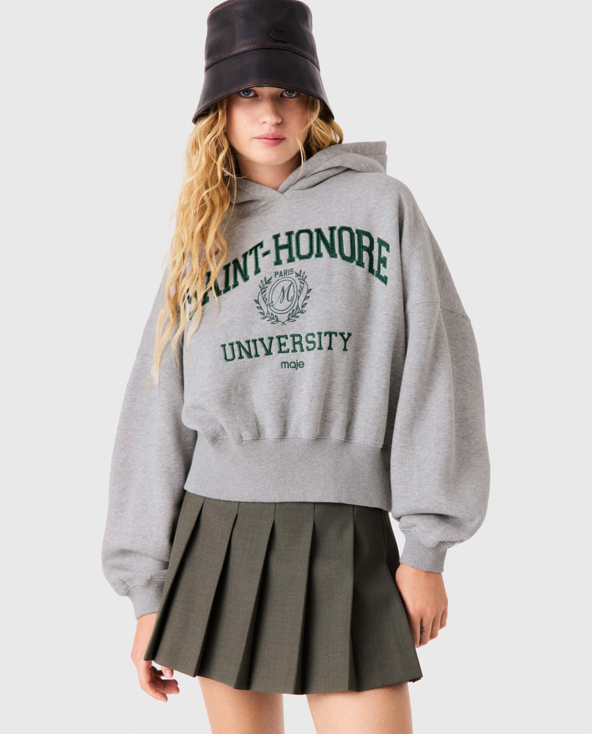 Sudadera de mujer con capucha crop y logo - Maje - Gris claro Gris claro-1